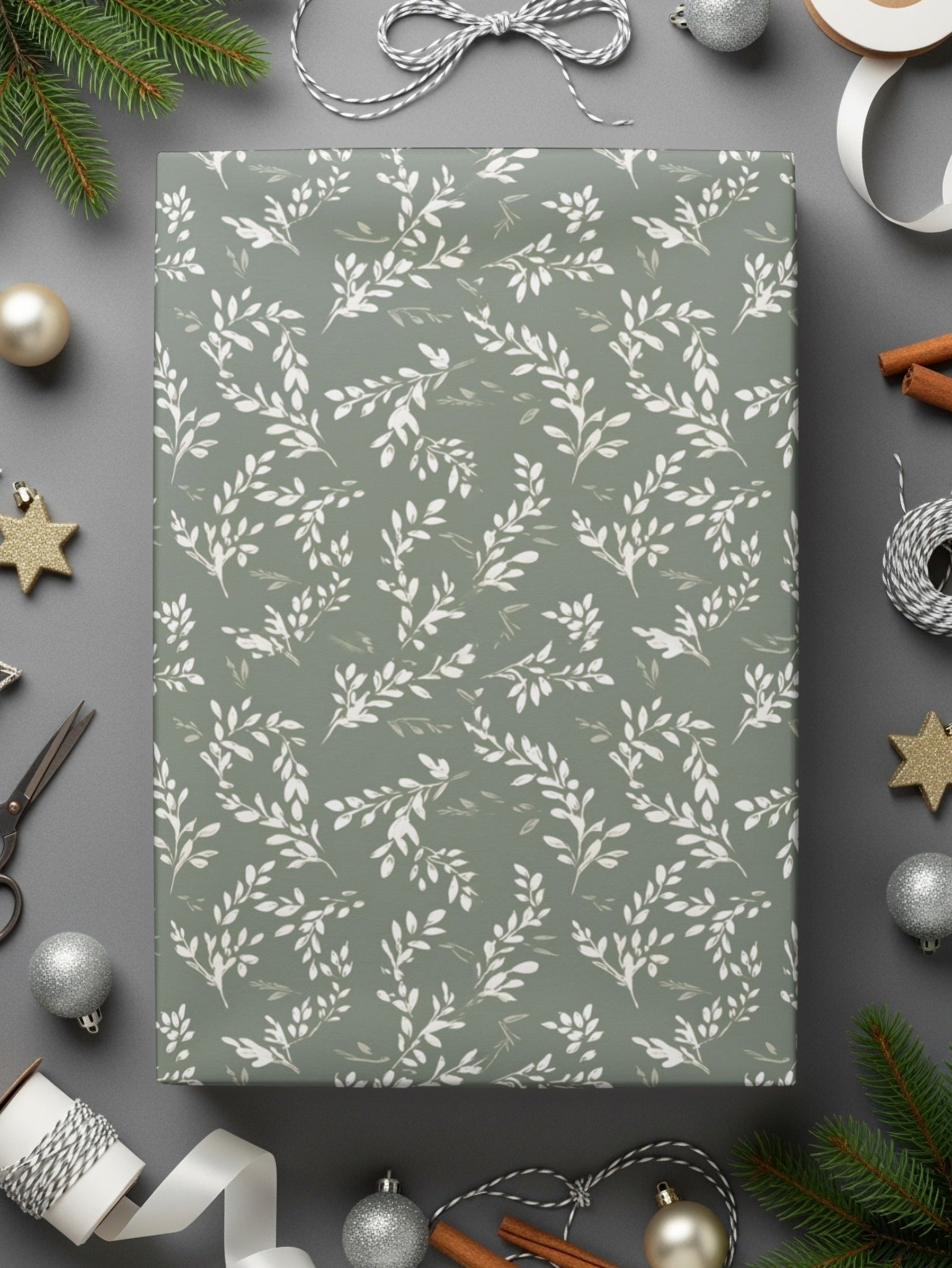 Elegant Botanical Winter Holiday Gift Wrap Paper