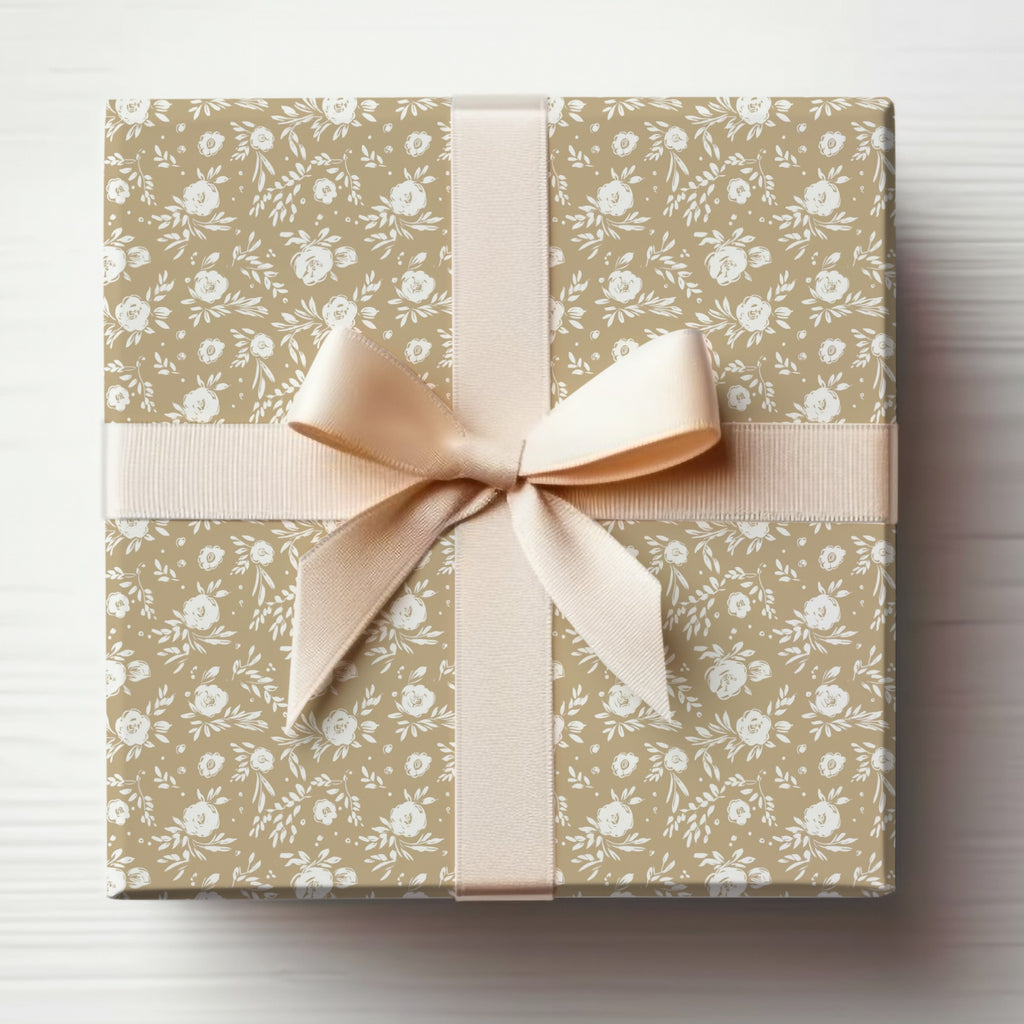 Elegant Beige Gift Wrapping with Floral Design Box