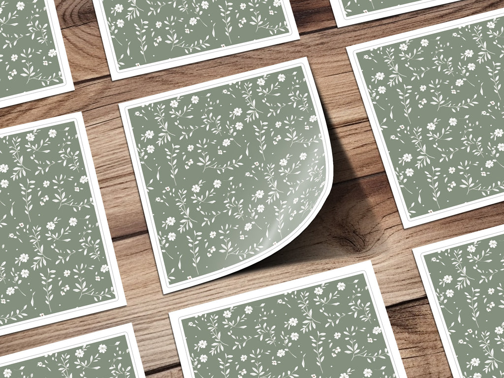 Green Floral Pattern Sticker Sheets for Crafts and Décor