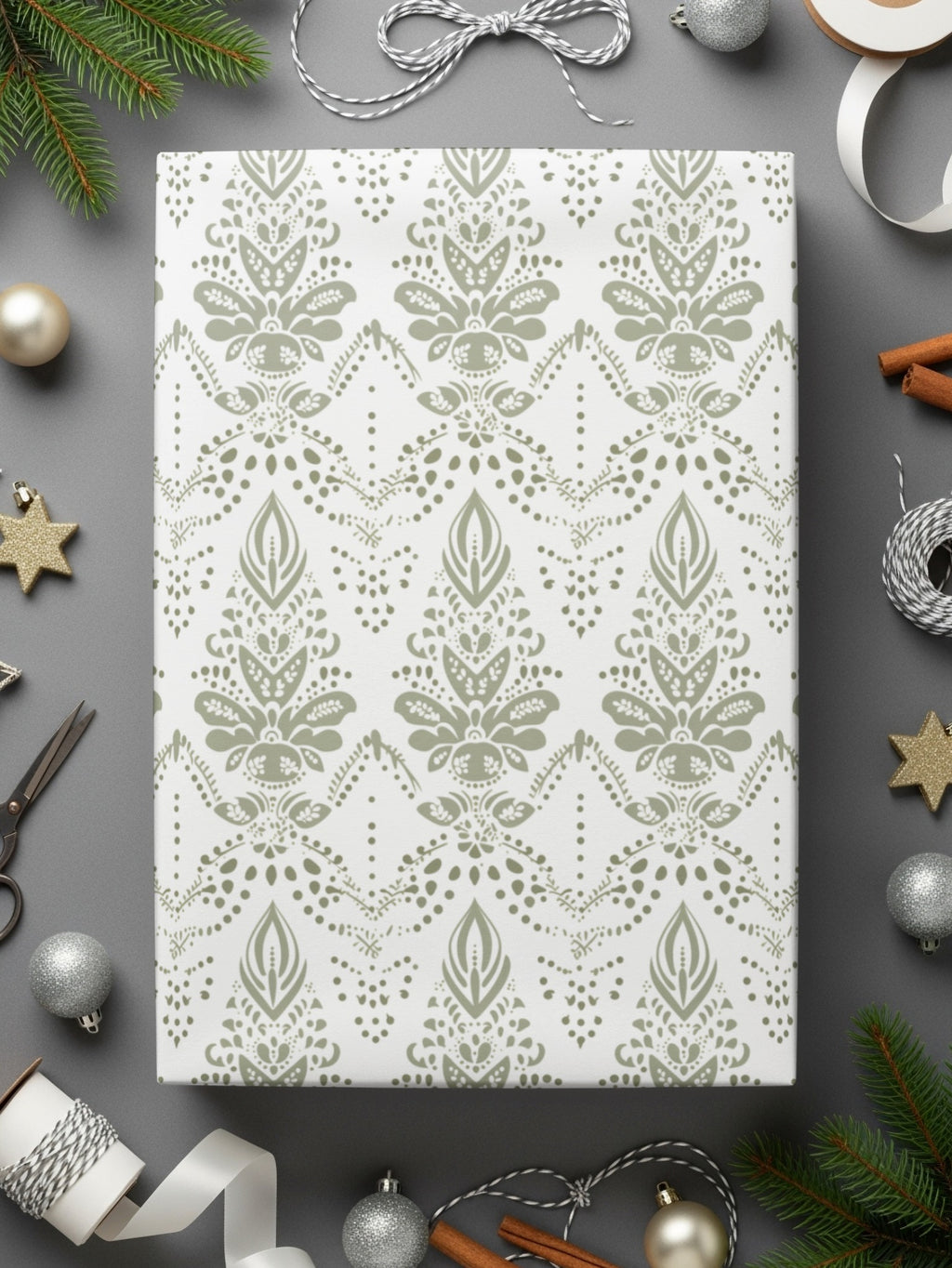 Elegant Holiday Wrap with Festive Ornament Design Product