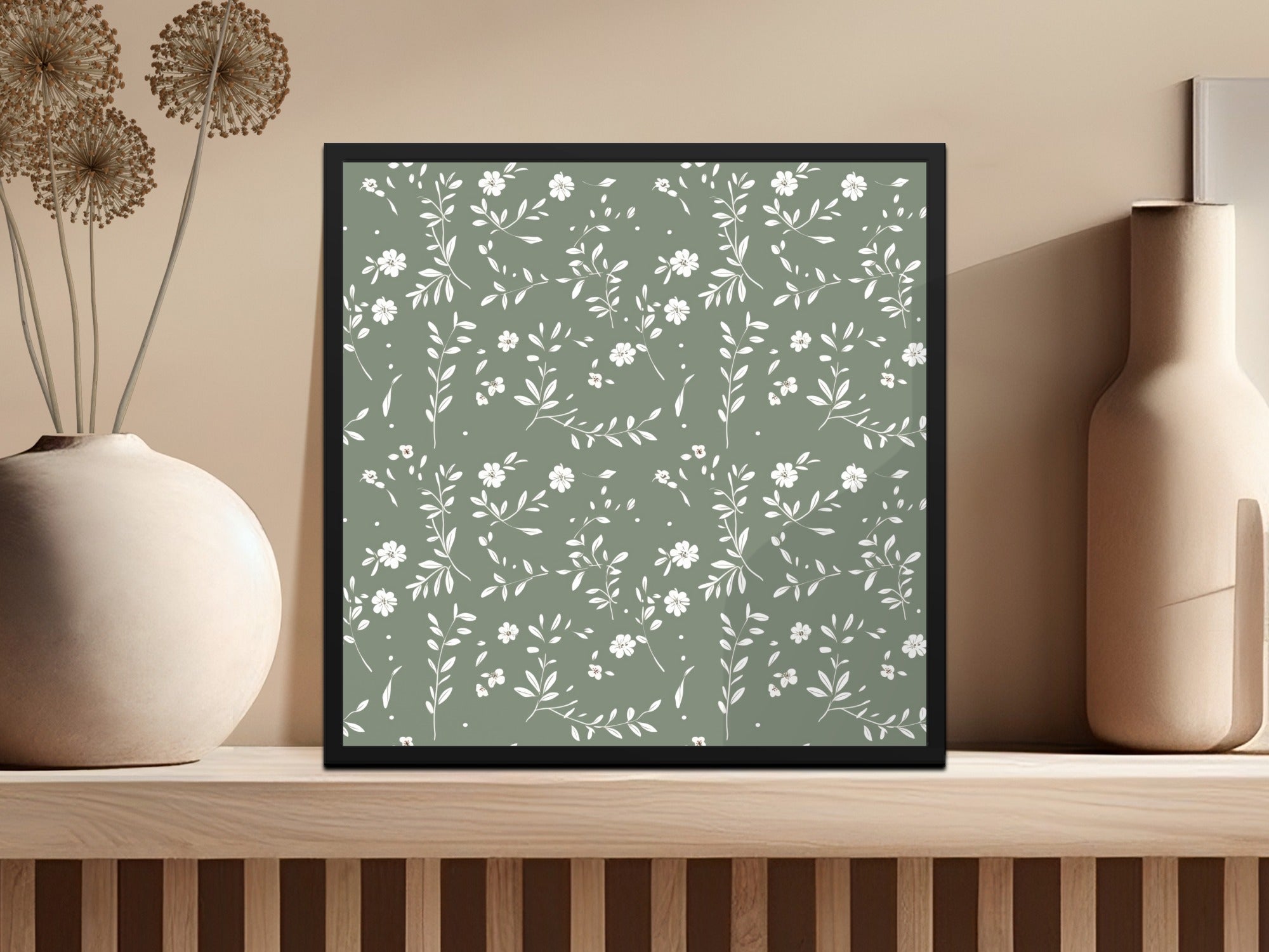 Floral Patterned Framed Artwork for Home Wall Decor
