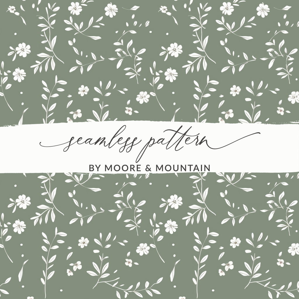 Floral Green and White Seamless Pattern for Craft Projects