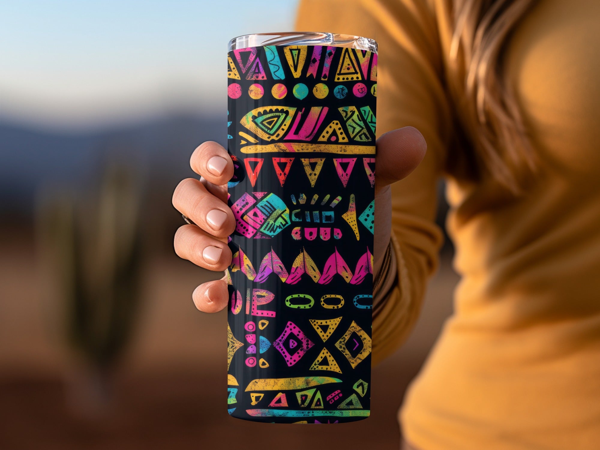 Colorful Geometric Pattern Insulated Tumbler Travel Cup