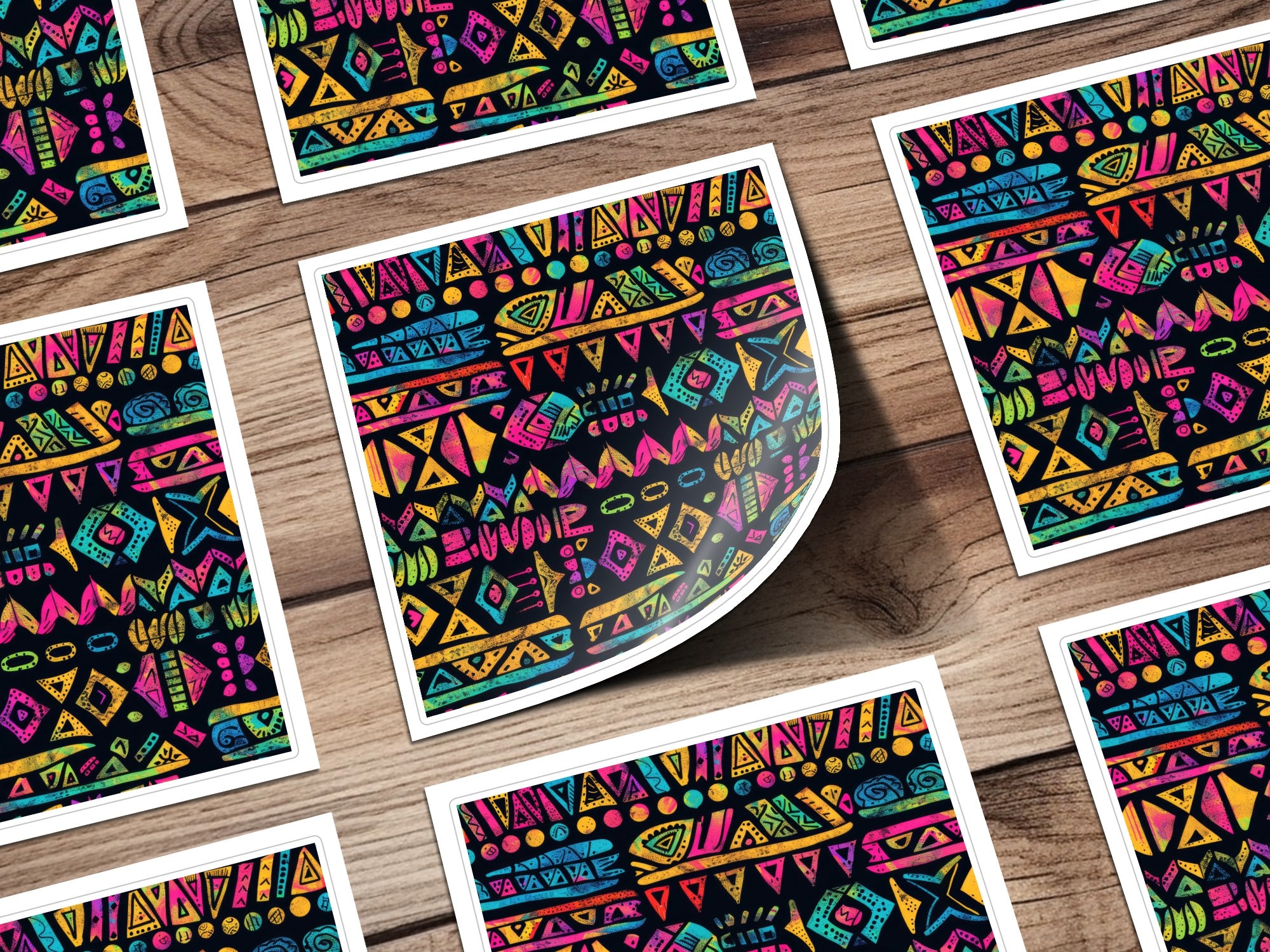 Vibrant Neon Tribal Geometric Pattern Sticker Pack