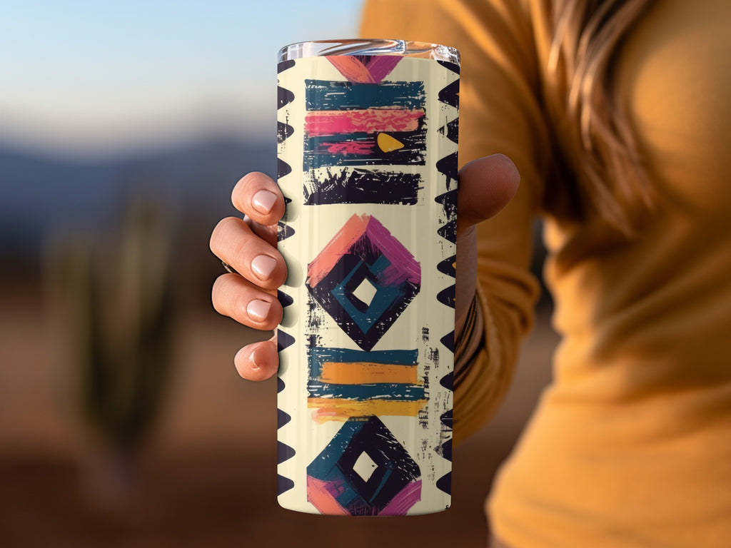 Colorful Geometric Patterned Travel Mug Tumbler