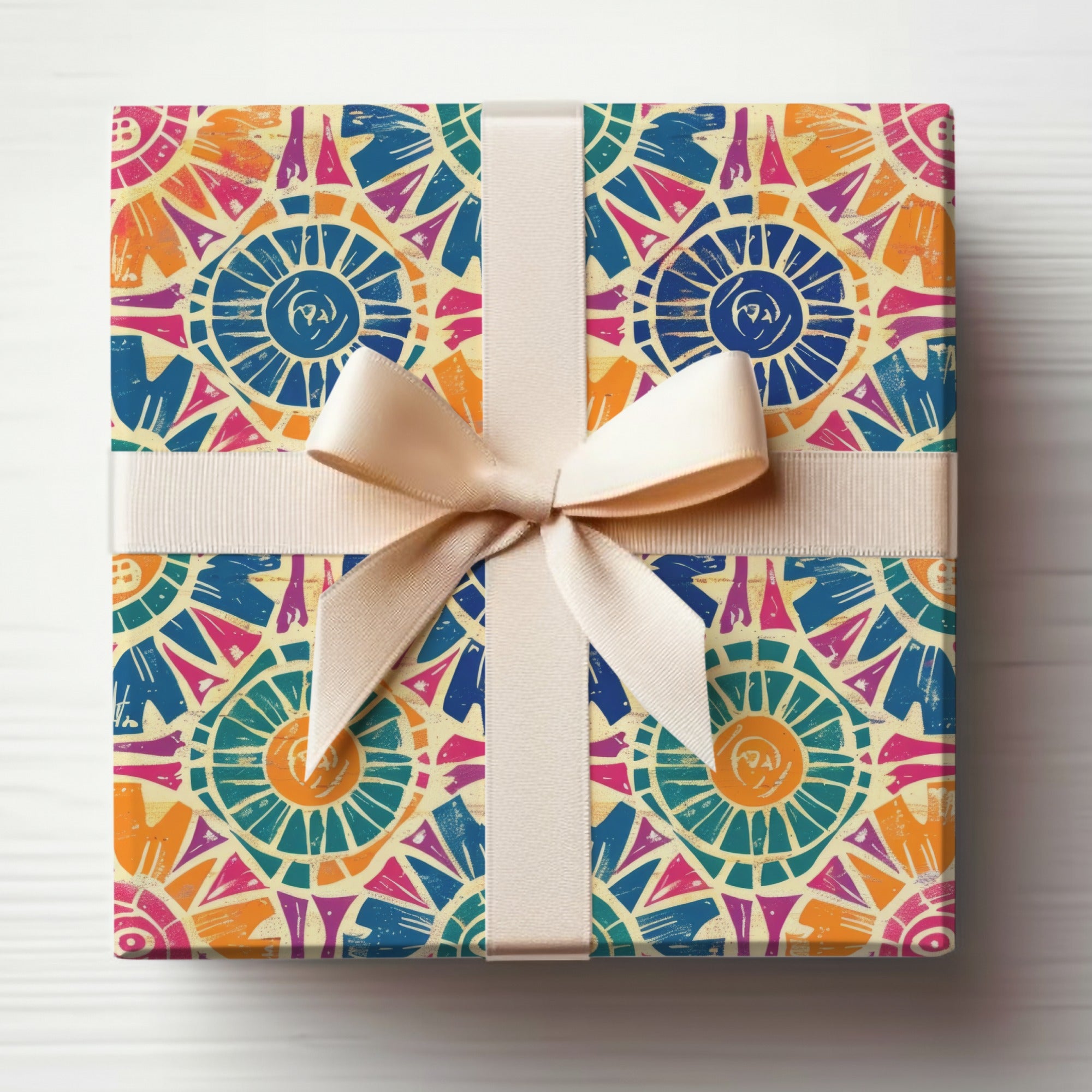 Colorful Geometric Pattern Gift Box with Ribbon Design