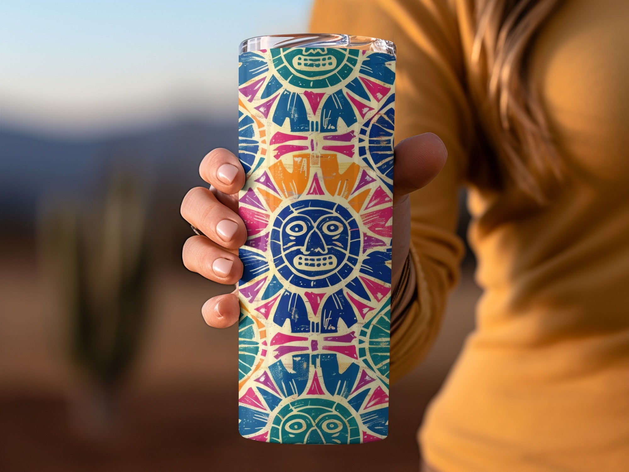 Colorful Tribal Sun Art Tumblers Flask