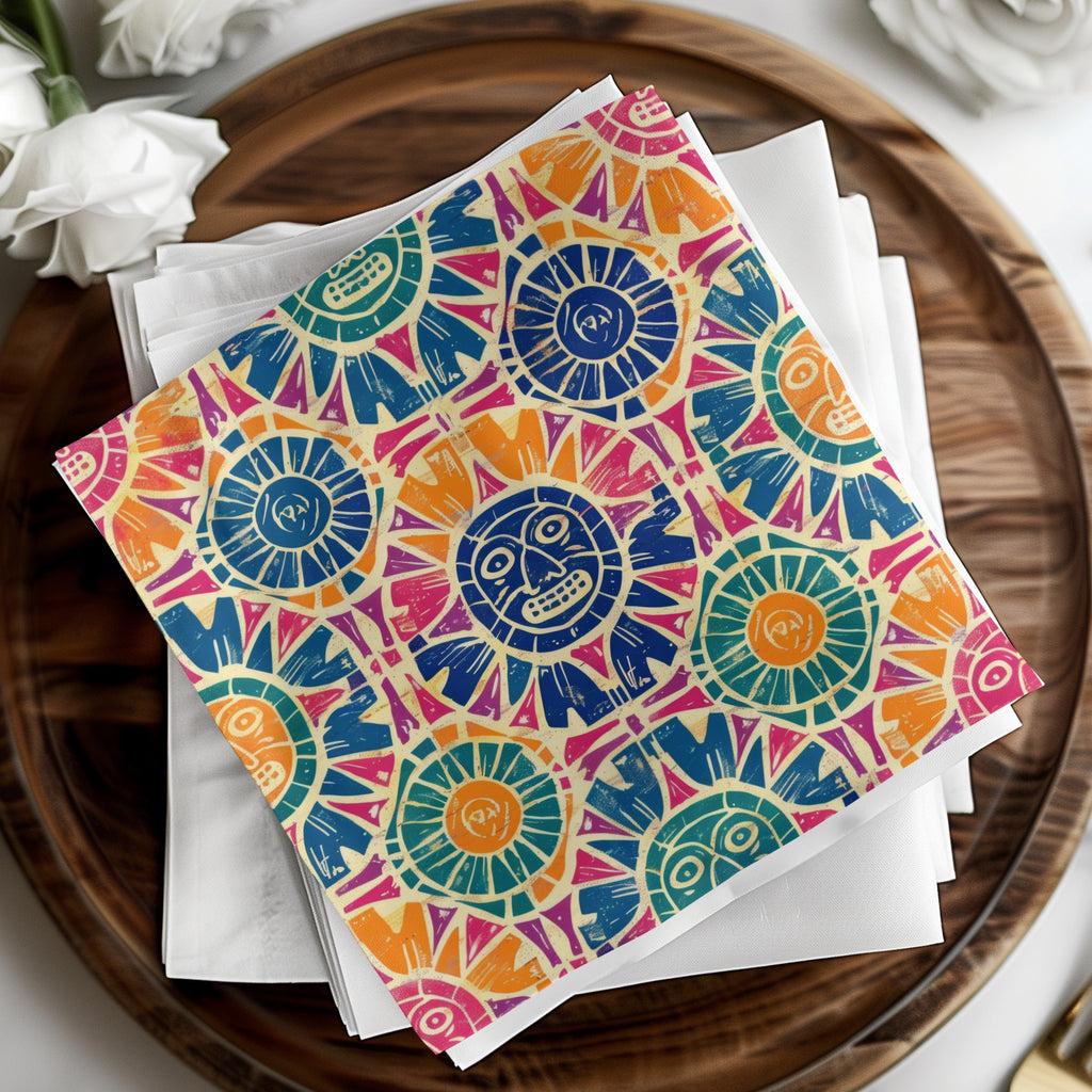 Colorful Tribal Sun Face Design Napkin Set Product