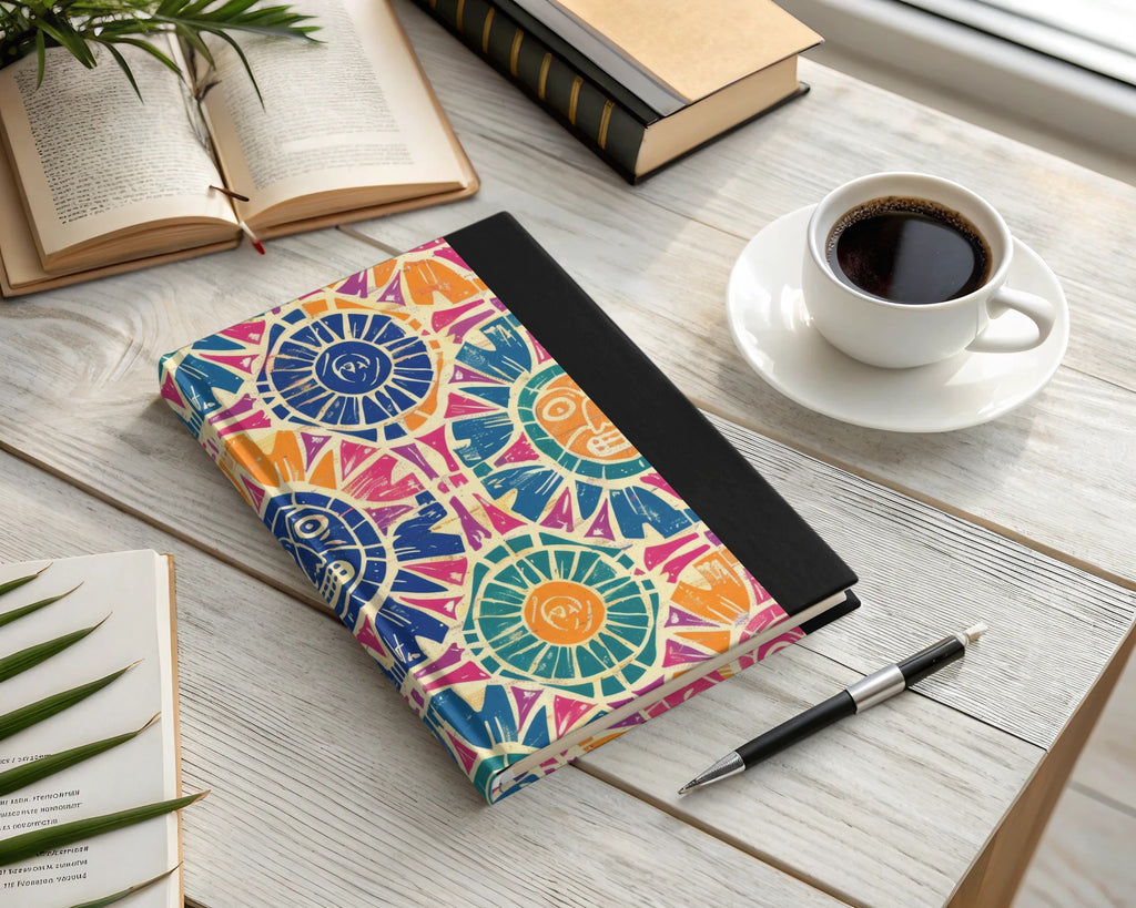 Colorful Geometric Sun and Moon Pattern Journal