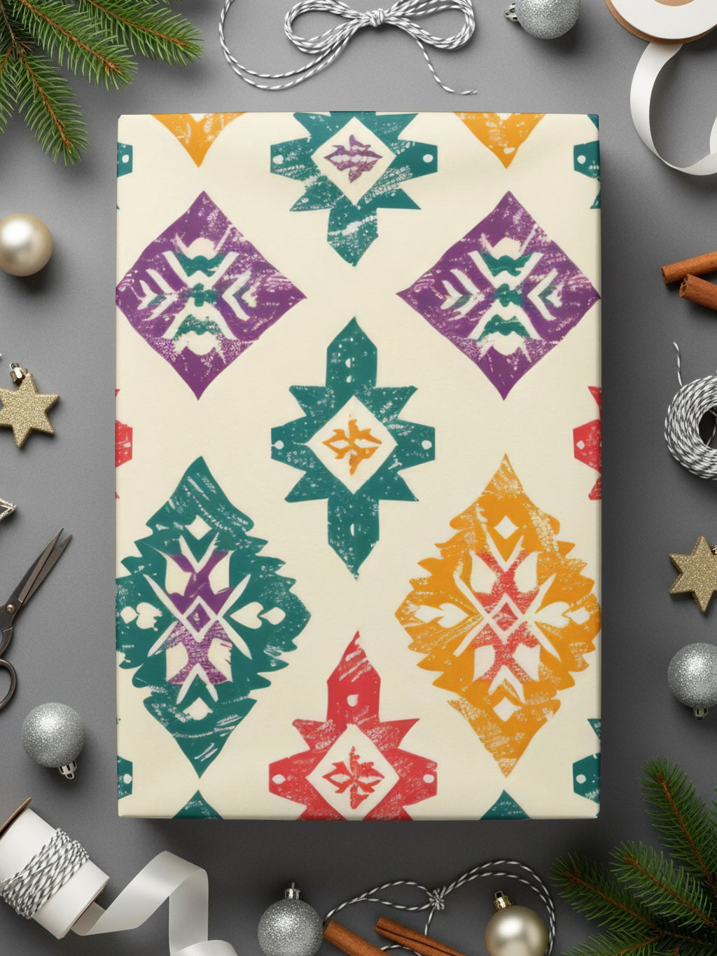Festive Geometric Patterned Gift Wrap