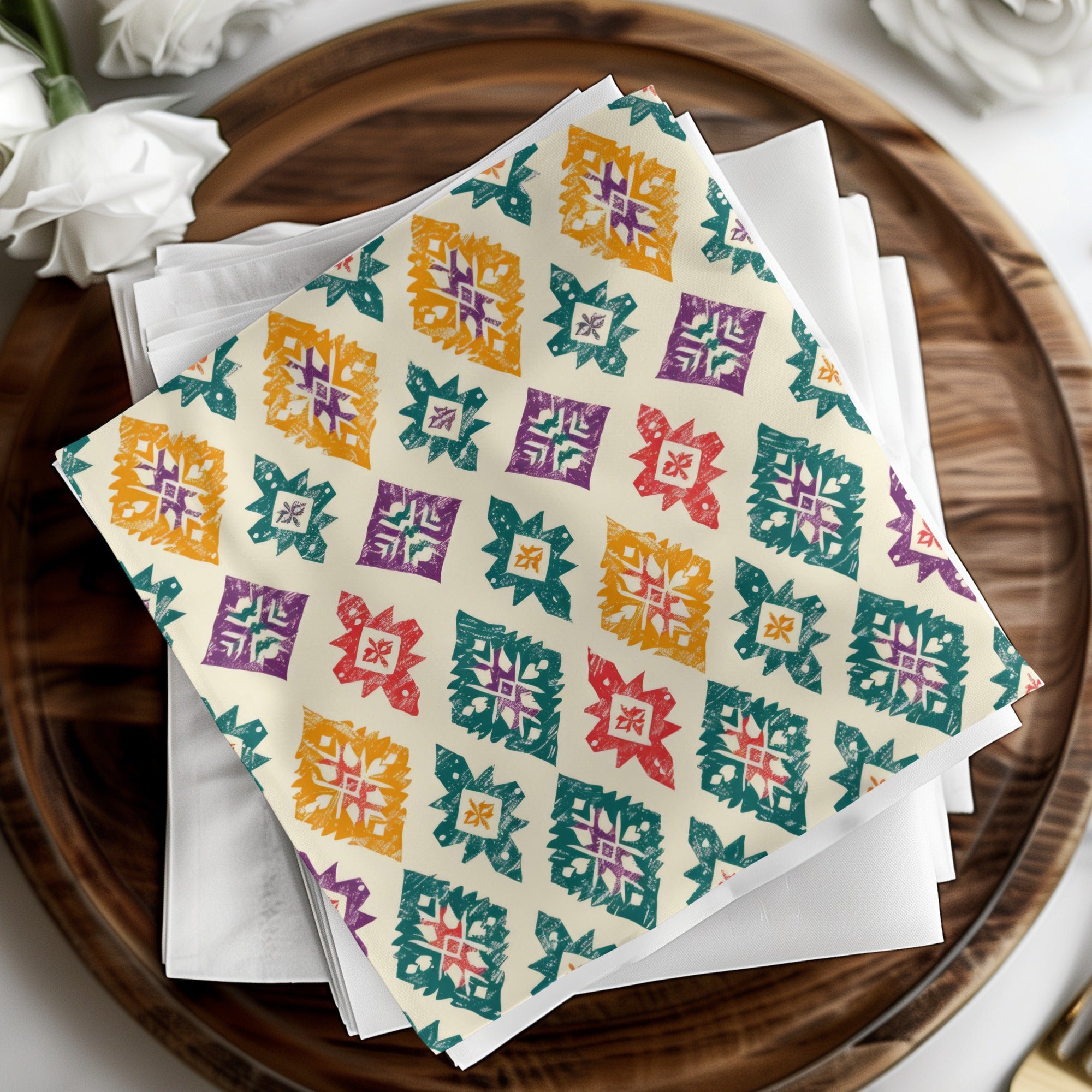 Colorful Geometric Floral Pattern Table Napkin