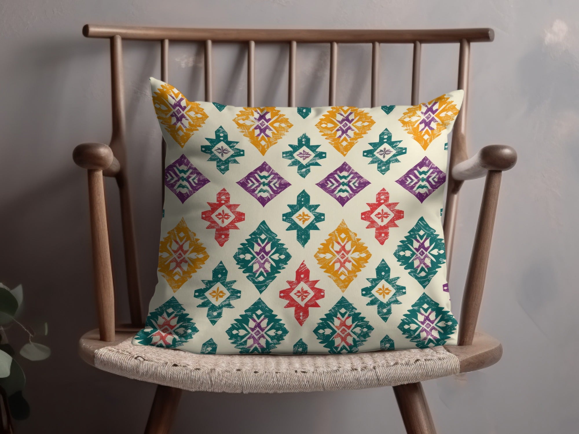 Multicolor Geometric Pattern Pillow for Home Decor