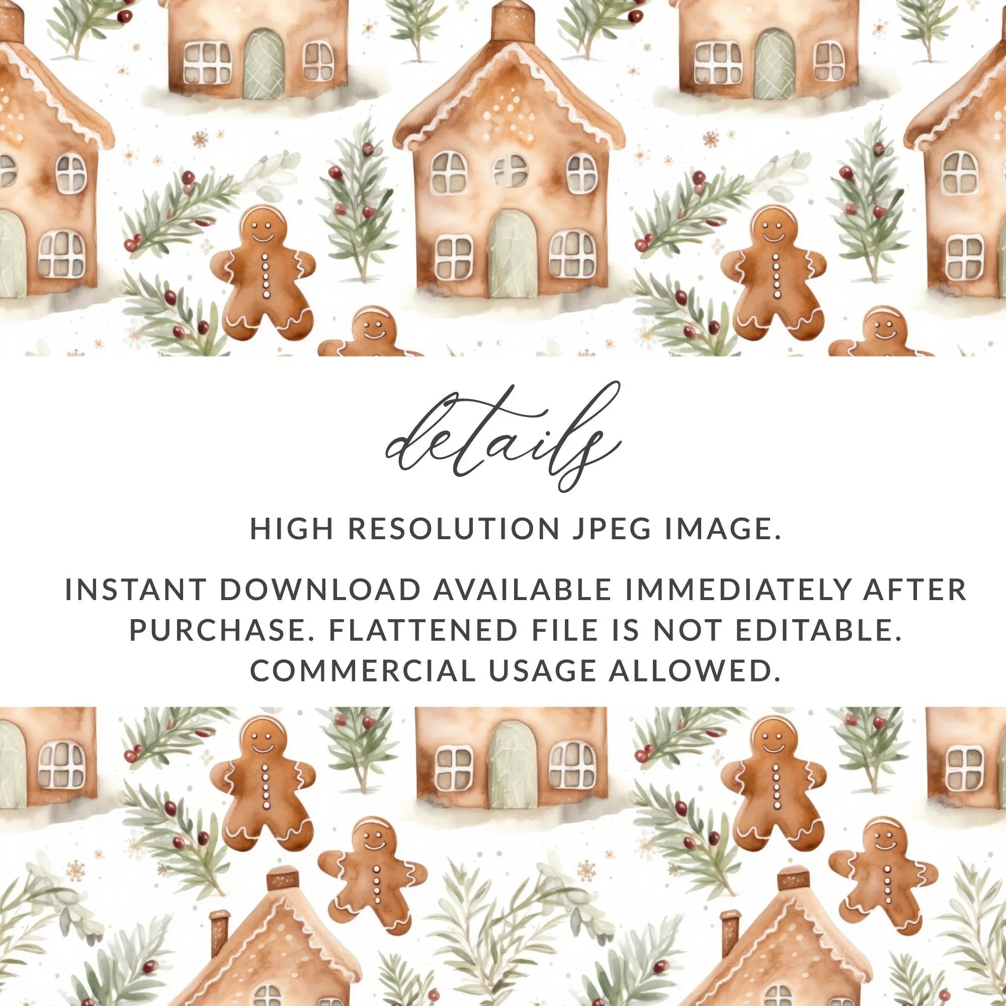 Gingerbread House Seamless Pattern Digital Paper, Christmas Winter Digital Download, Holiday Scrapbook Paper, Cute Festive Background - Moore and Mountain