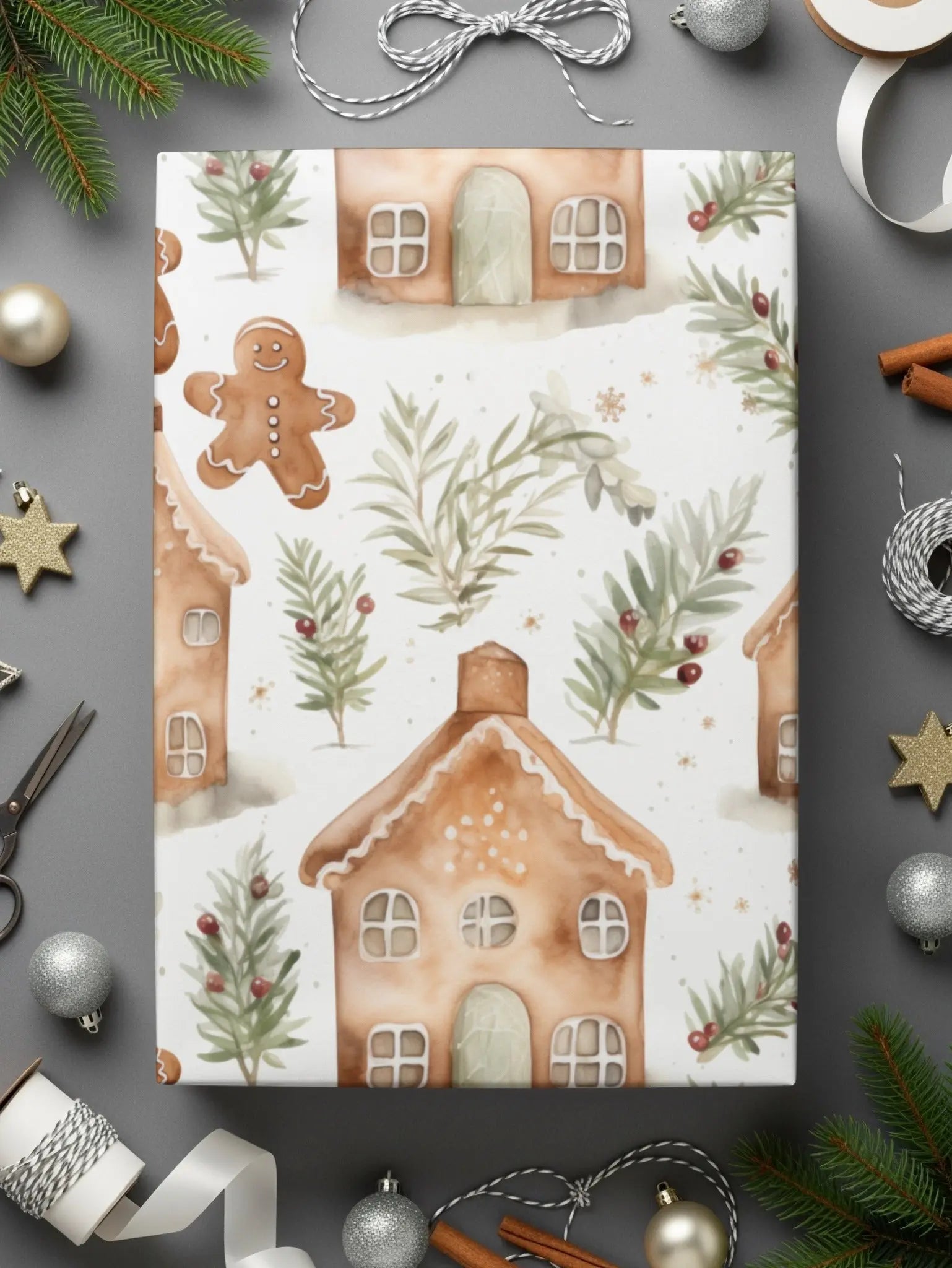 Gingerbread House Seamless Pattern Digital Paper, Christmas Winter Digital Download, Holiday Scrapbook Paper, Cute Festive Background - Moore and Mountain