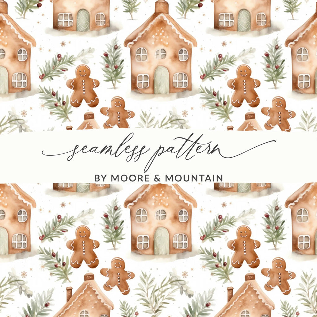 Gingerbread House Seamless Pattern Digital Paper, Christmas Winter Digital Download, Holiday Scrapbook Paper, Cute Festive Background - Moore and Mountain