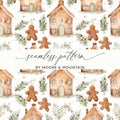Gingerbread House Seamless Pattern Digital Paper, Christmas Winter Digital Download, Holiday Scrapbook Paper, Cute Festive Background - Moore and Mountain