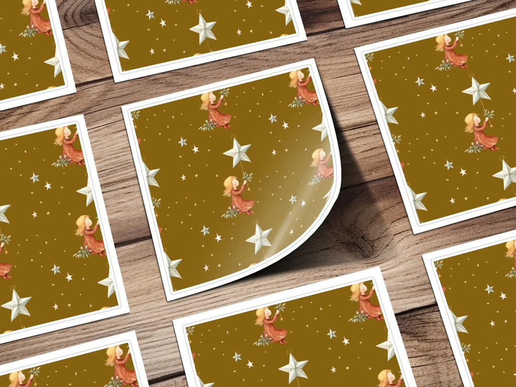 Girl with Stars Seamless Pattern Digital, Christmas Digital Paper, Holiday Design, Girl Illustration, Repeating Pattern for Fabric - Moore and Mountain