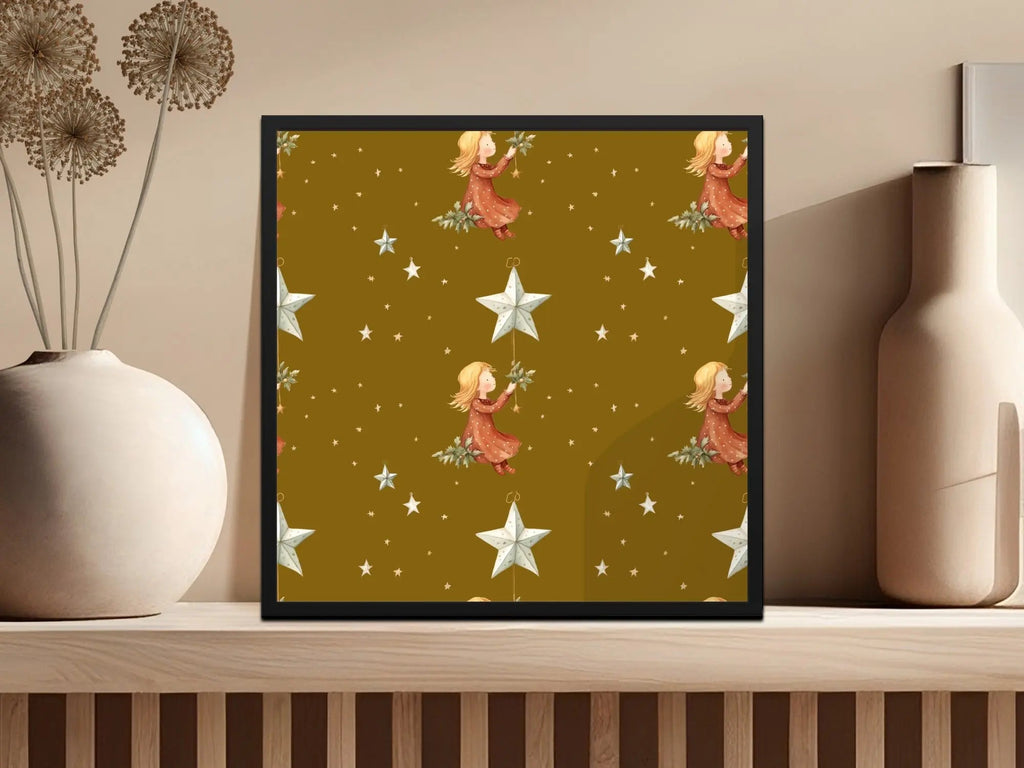 Girl with Stars Seamless Pattern Digital, Christmas Digital Paper, Holiday Design, Girl Illustration, Repeating Pattern for Fabric - Moore and Mountain