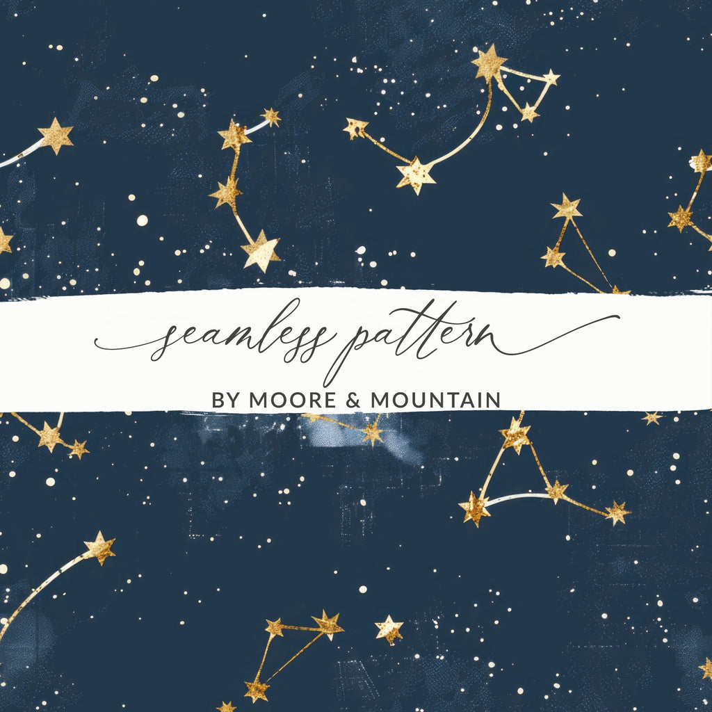 Gold Constellation Digital Paper, Navy Celestial Pattern, Stars Seamless Pattern, Galaxy Background Digital Product (133 characters) - Moore and Mountain