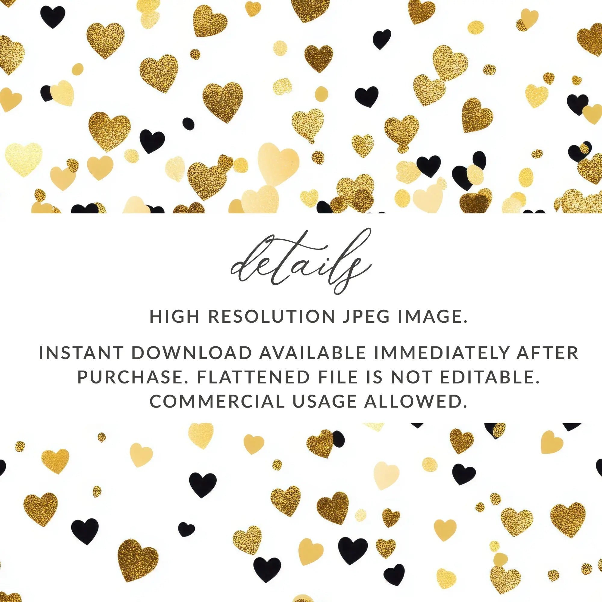 Gold Heart Digital Paper, Seamless Heart Pattern, Valentine's Day Background, Scrapbook Paper, Gold and Black Heart Digital Download - Moore and Mountain