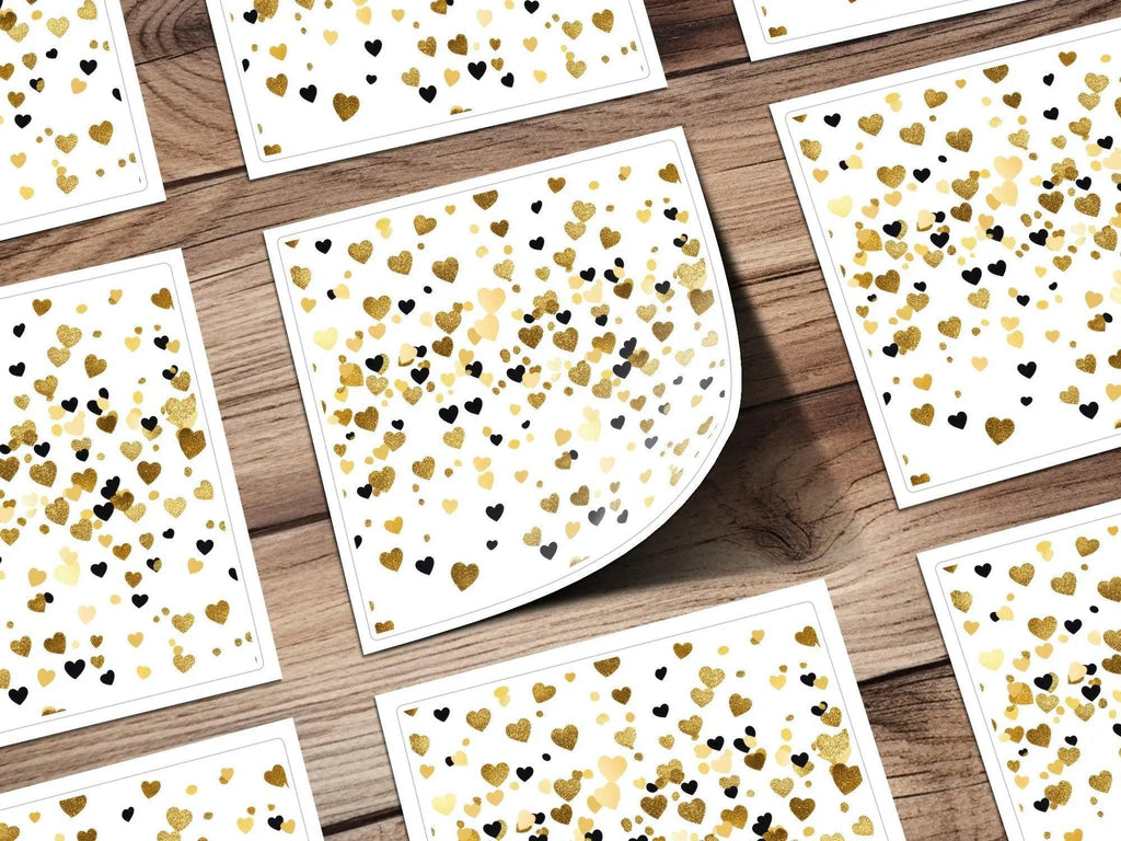 Gold Heart Digital Paper, Seamless Heart Pattern, Valentine's Day Background, Scrapbook Paper, Gold and Black Heart Digital Download - Moore and Mountain