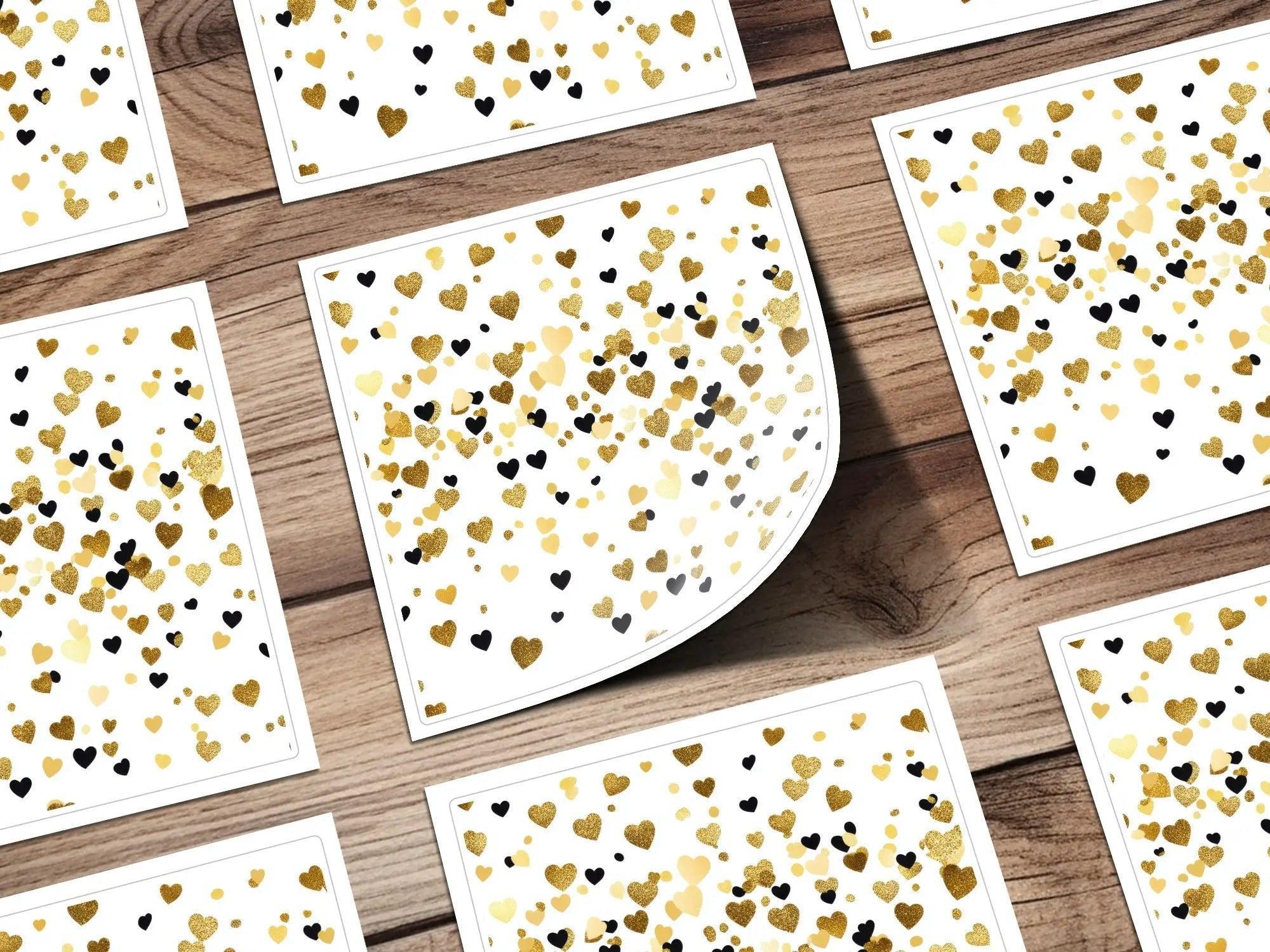 Gold Heart Digital Paper, Seamless Heart Pattern, Valentine's Day Background, Scrapbook Paper, Gold and Black Heart Digital Download - Moore and Mountain
