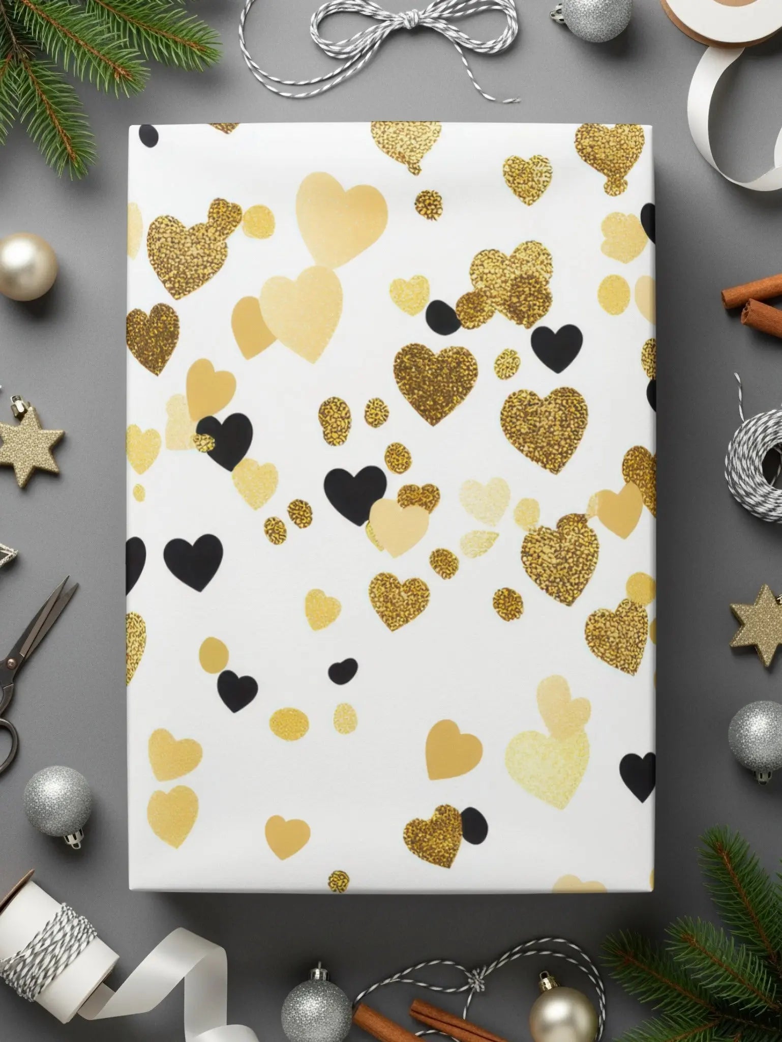 Gold Heart Digital Paper, Seamless Heart Pattern, Valentine's Day Background, Scrapbook Paper, Gold and Black Heart Digital Download - Moore and Mountain