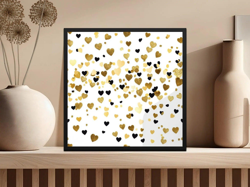 Gold Heart Digital Paper, Seamless Heart Pattern, Valentine's Day Background, Scrapbook Paper, Gold and Black Heart Digital Download - Moore and Mountain