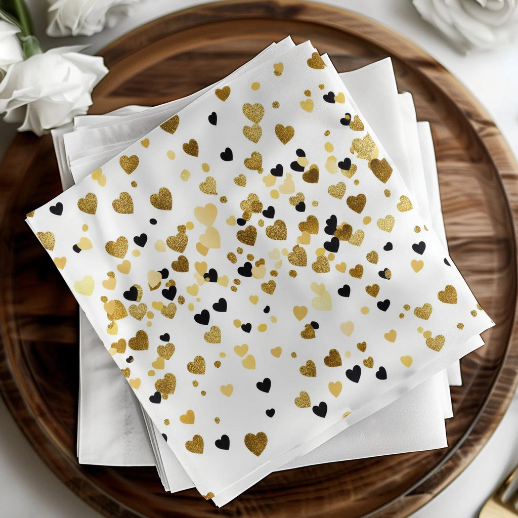 Gold Heart Digital Paper, Seamless Heart Pattern, Valentine's Day Background, Scrapbook Paper, Gold and Black Heart Digital Download - Moore and Mountain