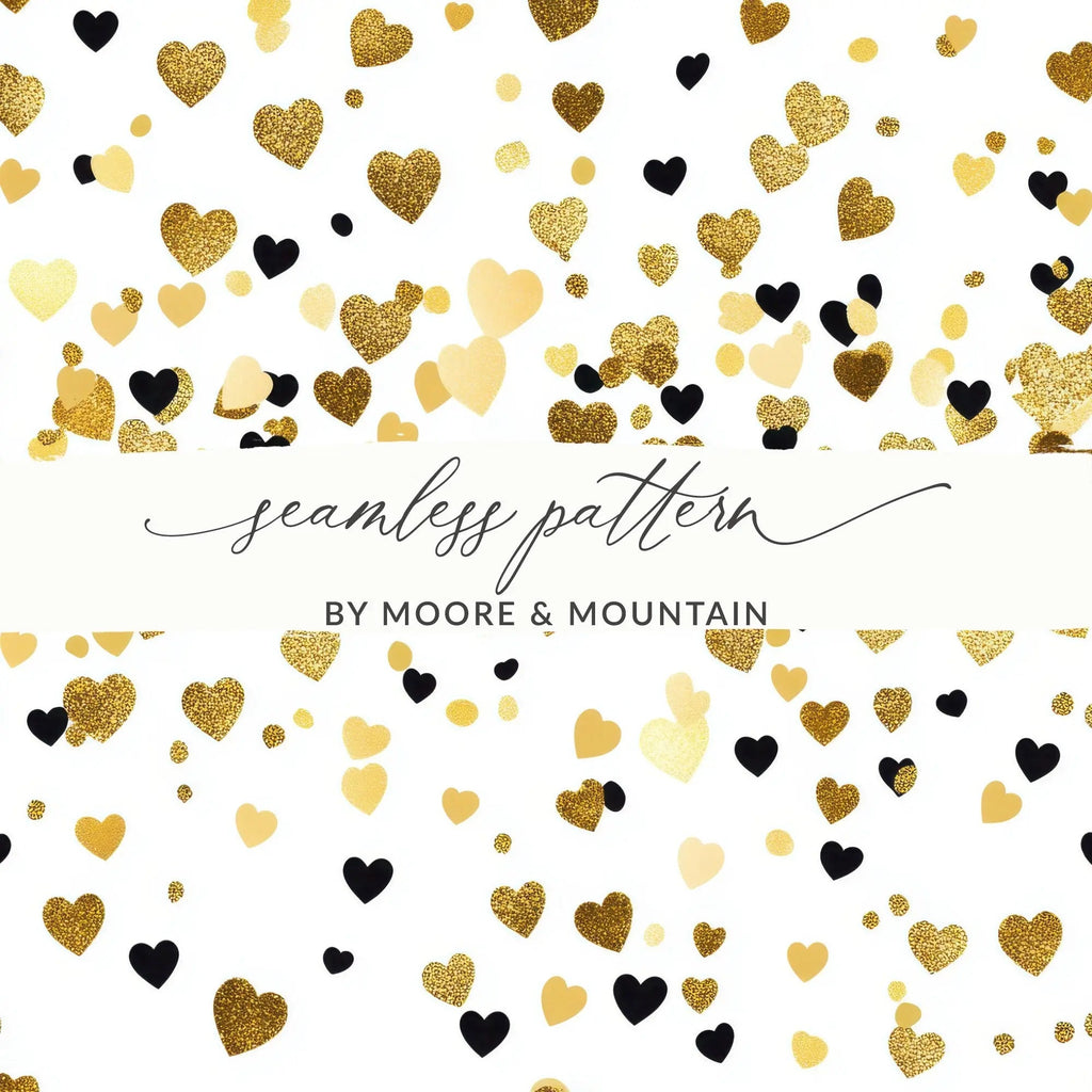 Gold Heart Digital Paper, Seamless Heart Pattern, Valentine's Day Background, Scrapbook Paper, Gold and Black Heart Digital Download - Moore and Mountain