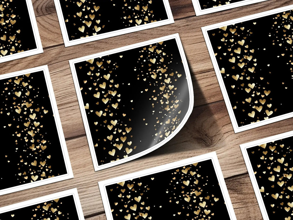 Gold Hearts Digital Paper, Seamless Valentine's Day Pattern, Black Background, Scrapbooking Paper, Fabric Design, Digital Download - Moore and Mountain