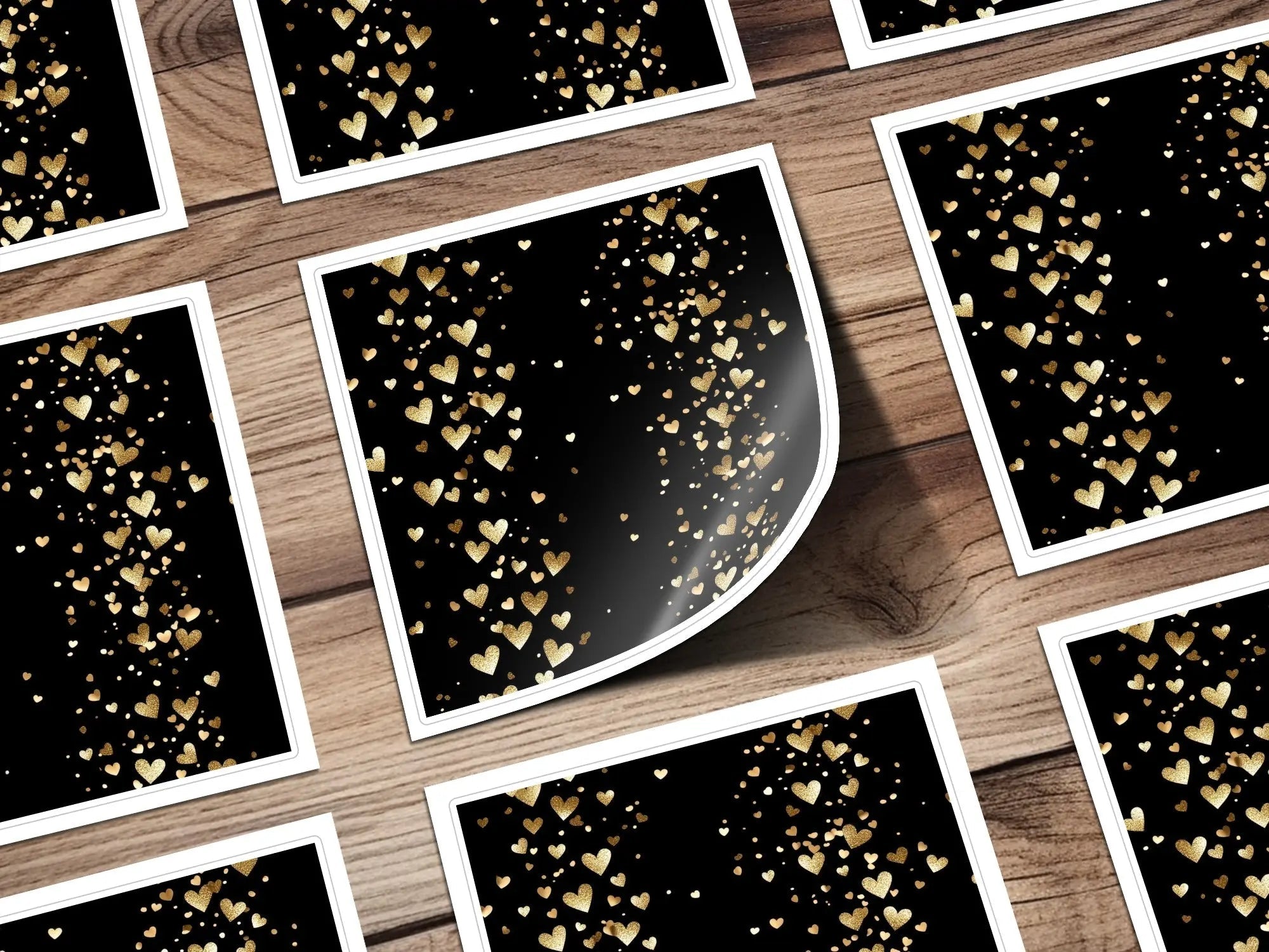 Gold Hearts Digital Paper, Seamless Valentine's Day Pattern, Black Background, Scrapbooking Paper, Fabric Design, Digital Download - Moore and Mountain