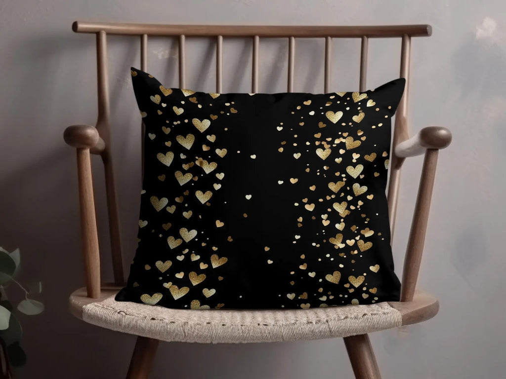 Gold Hearts Digital Paper, Seamless Valentine's Day Pattern, Black Background, Scrapbooking Paper, Fabric Design, Digital Download - Moore and Mountain