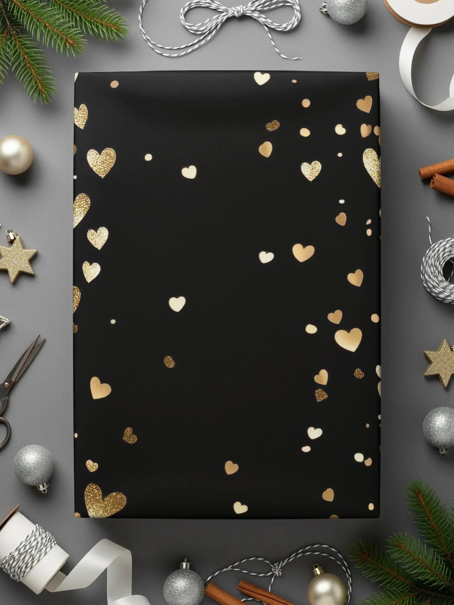 Gold Hearts Digital Paper, Seamless Valentine's Day Pattern, Black Background, Scrapbooking Paper, Fabric Design, Digital Download - Moore and Mountain