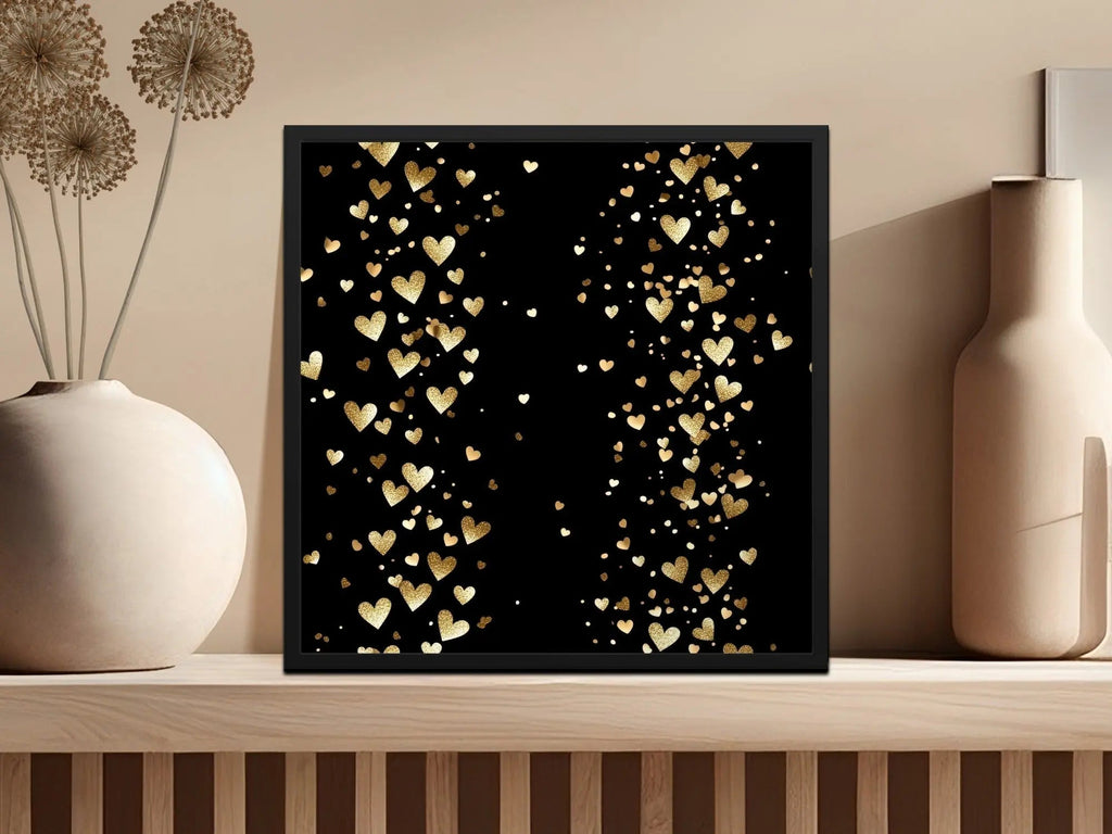 Gold Hearts Digital Paper, Seamless Valentine's Day Pattern, Black Background, Scrapbooking Paper, Fabric Design, Digital Download - Moore and Mountain