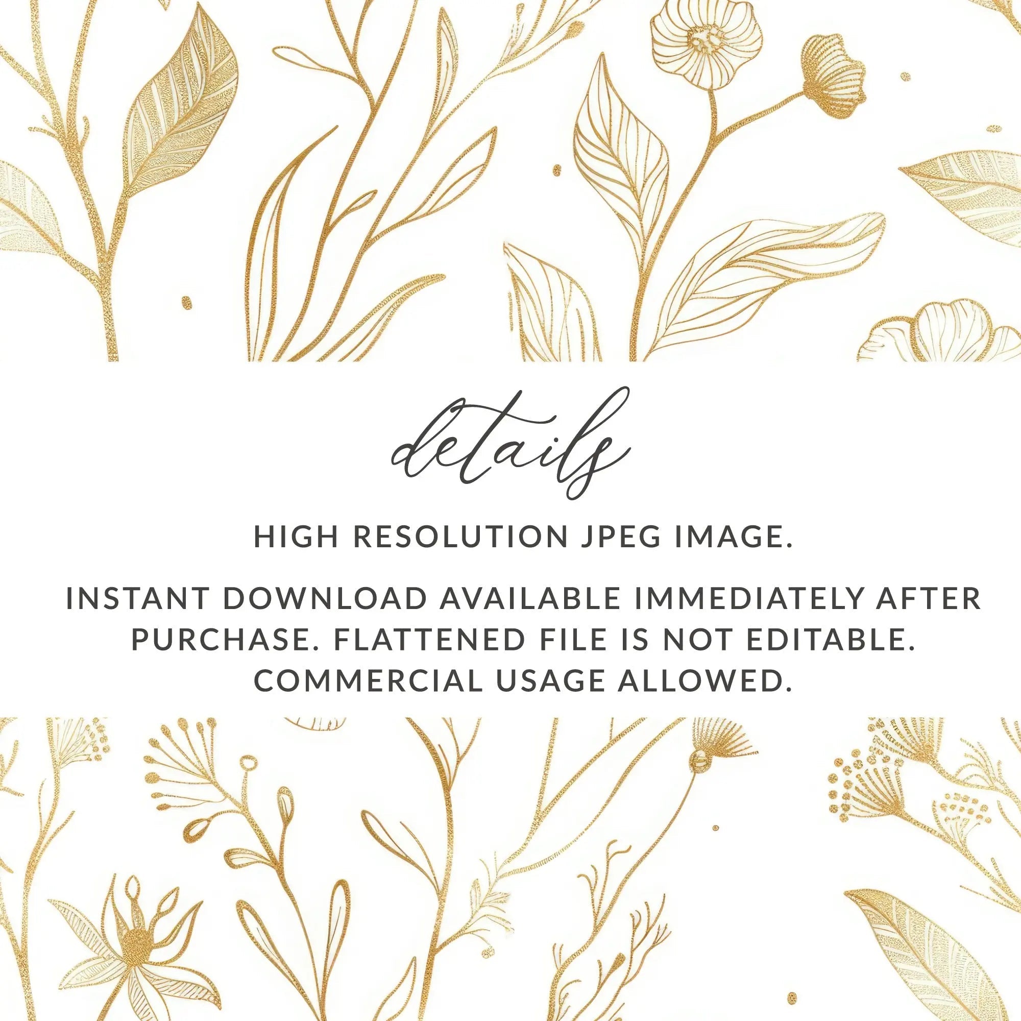 Golden Floral Seamless Pattern Digital Paper, Elegant Flowers, Gold Texture Design, 12x12 JPEG files, Printable Pattern, Digital Products - Moore and Mountain