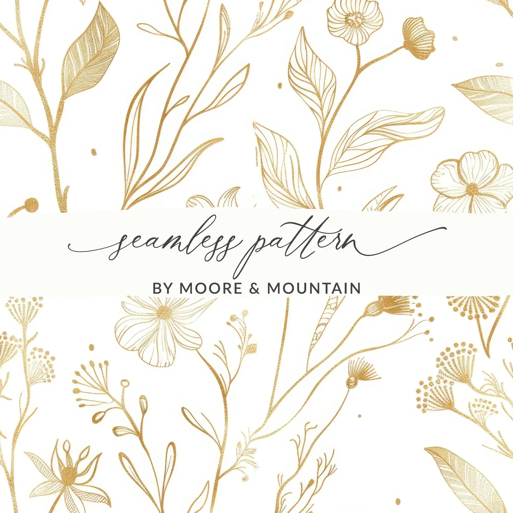 Golden Floral Seamless Pattern Digital Paper, Elegant Flowers, Gold Texture Design, 12x12 JPEG files, Printable Pattern, Digital Products - Moore and Mountain