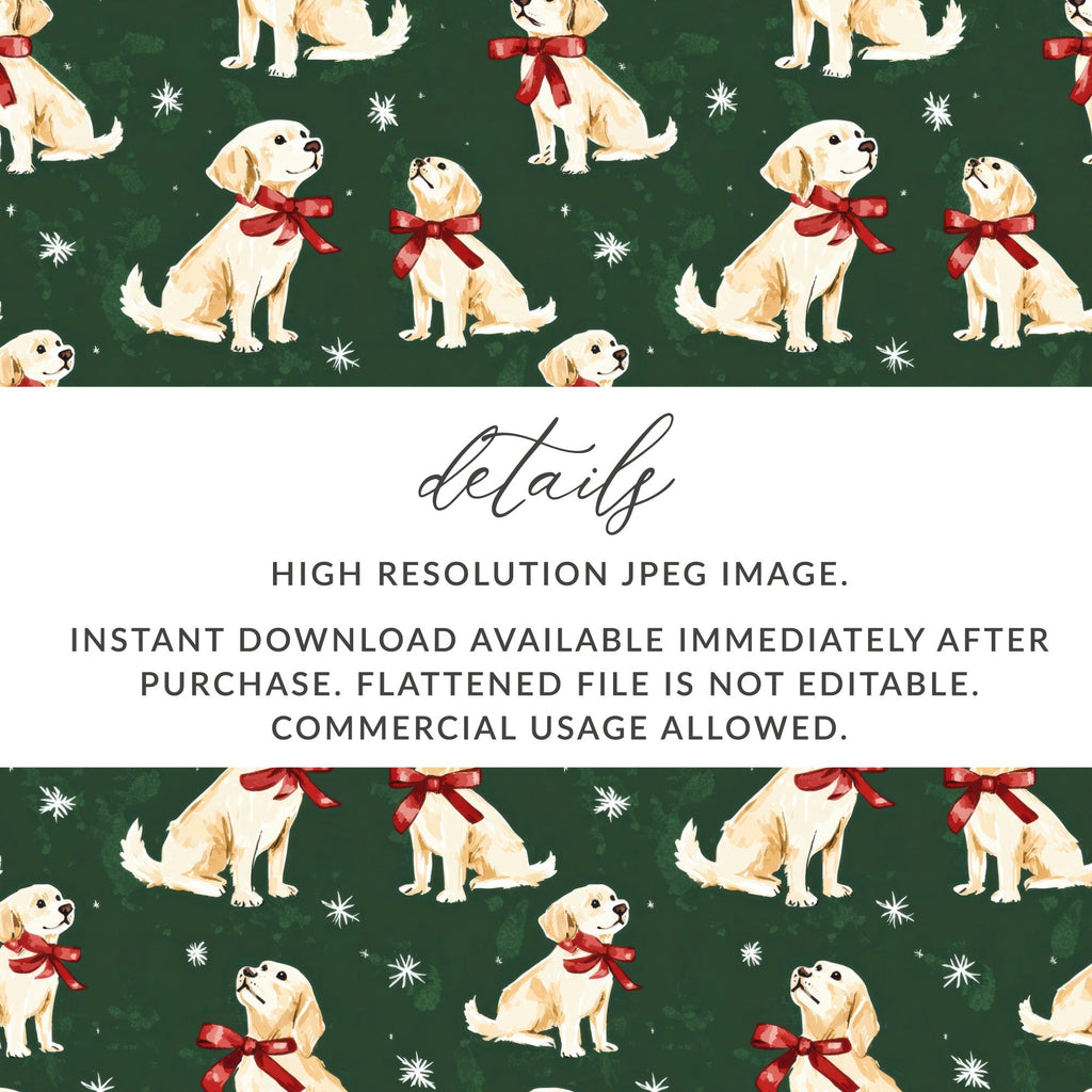 Golden Retrievers with Red Bows and Snowflakes Pattern Digital - Moore and Mountain
