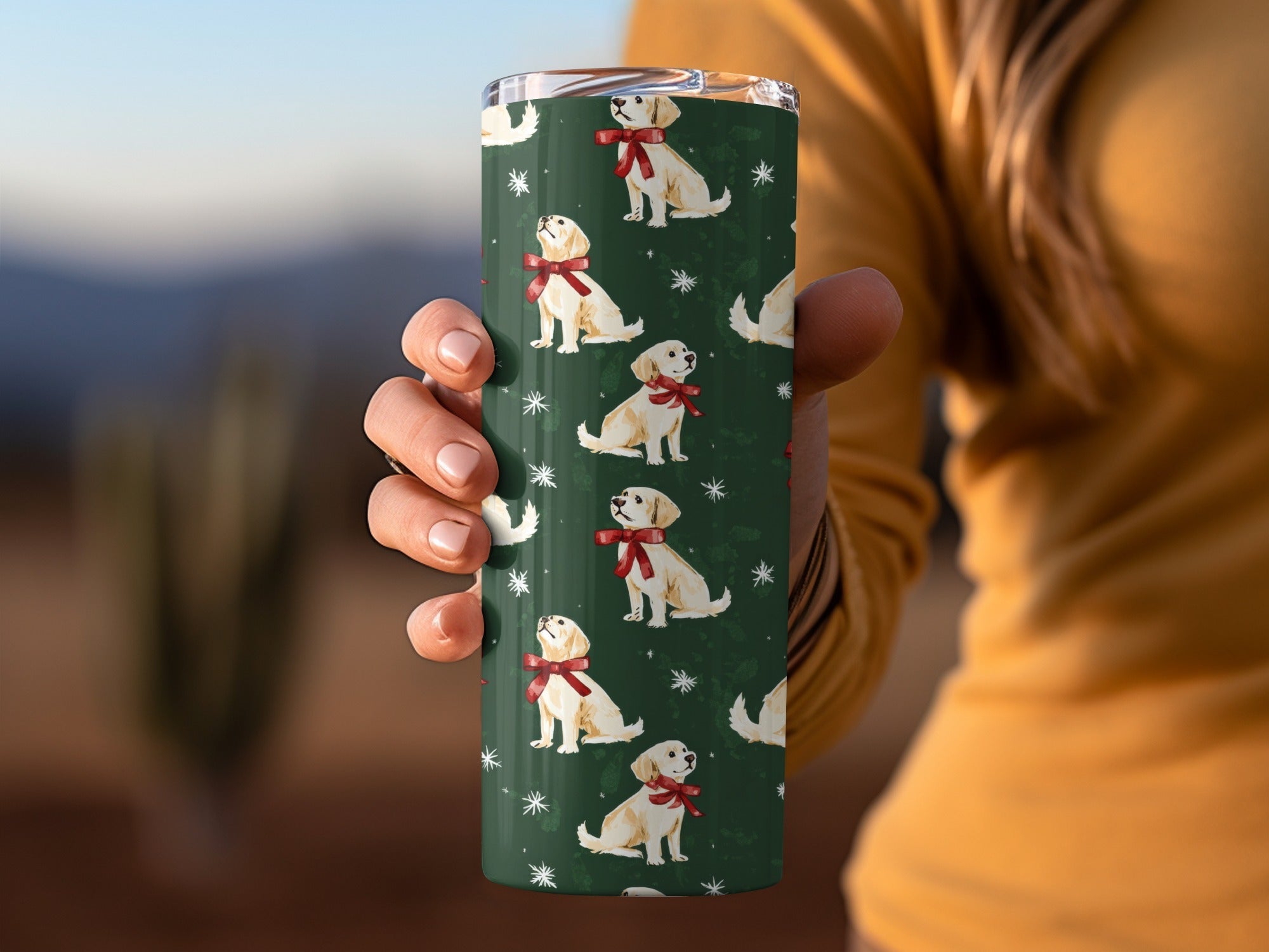 Golden Retrievers with Red Bows and Snowflakes Pattern Digital - Moore and Mountain
