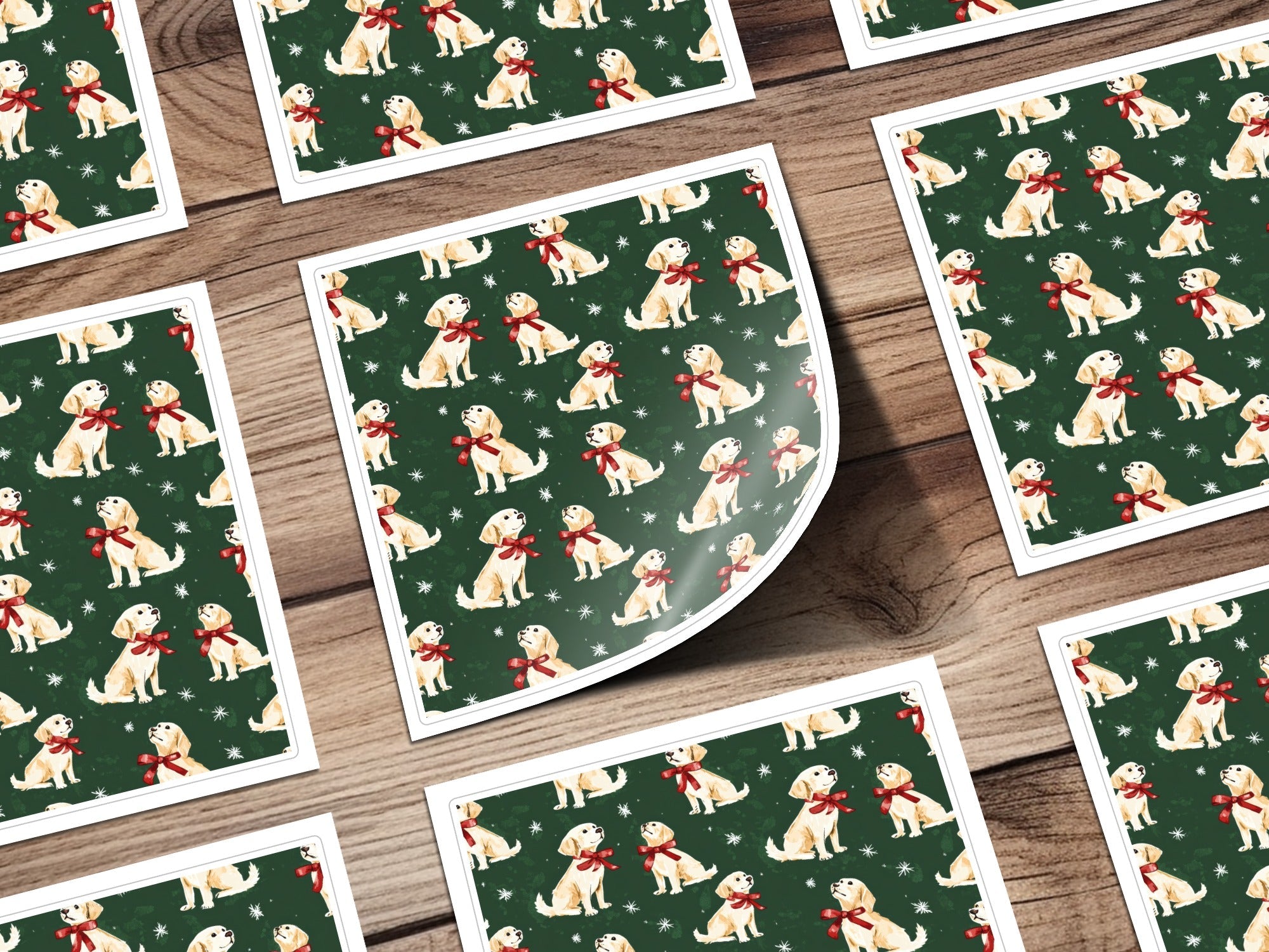 Golden Retrievers with Red Bows and Snowflakes Pattern Digital - Moore and Mountain