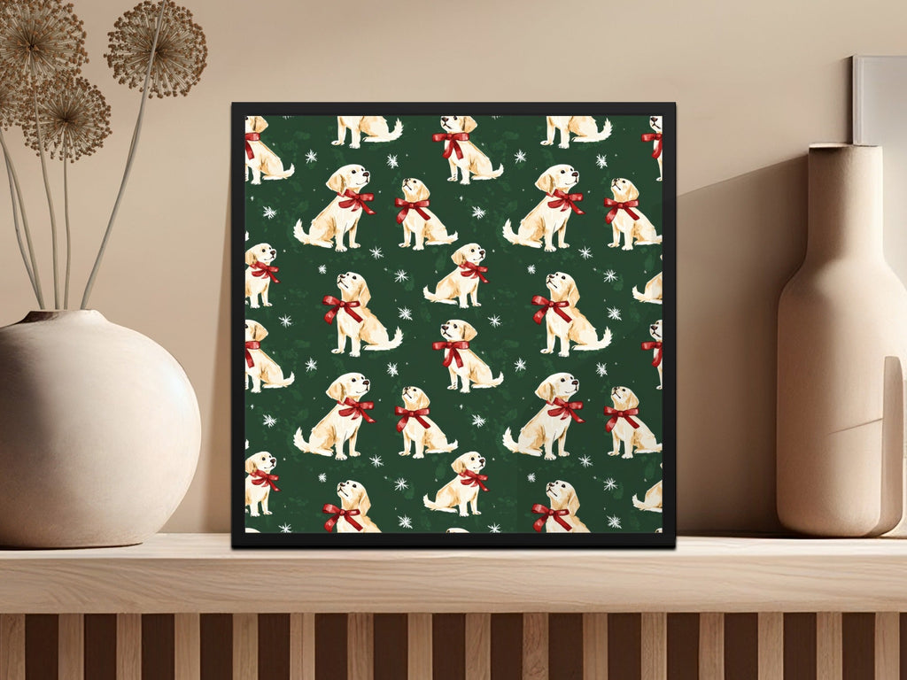 Golden Retrievers with Red Bows and Snowflakes Pattern Digital - Moore and Mountain