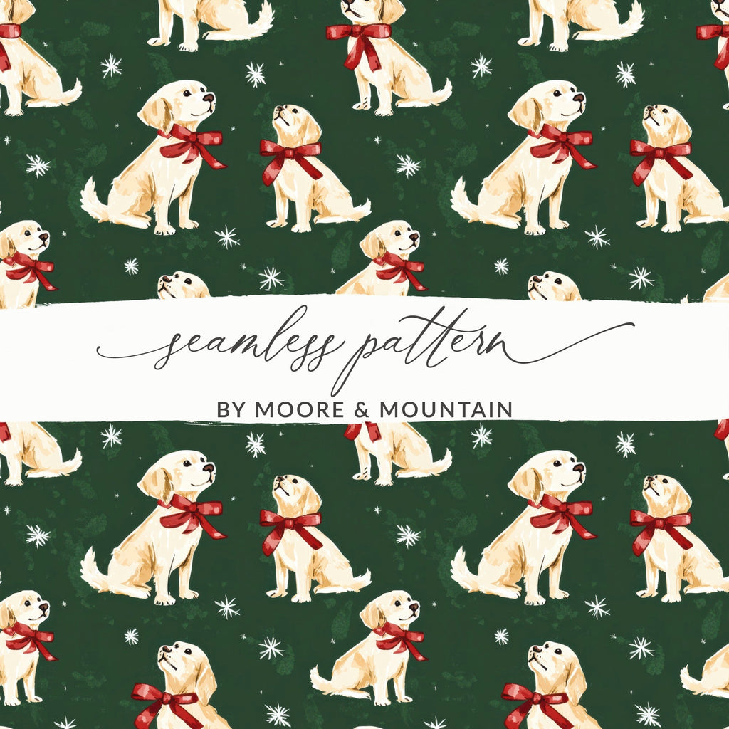 Golden Retrievers with Red Bows and Snowflakes Pattern Digital - Moore and Mountain