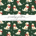 Golden Retrievers with Red Bows and Snowflakes Pattern Digital - Moore and Mountain
