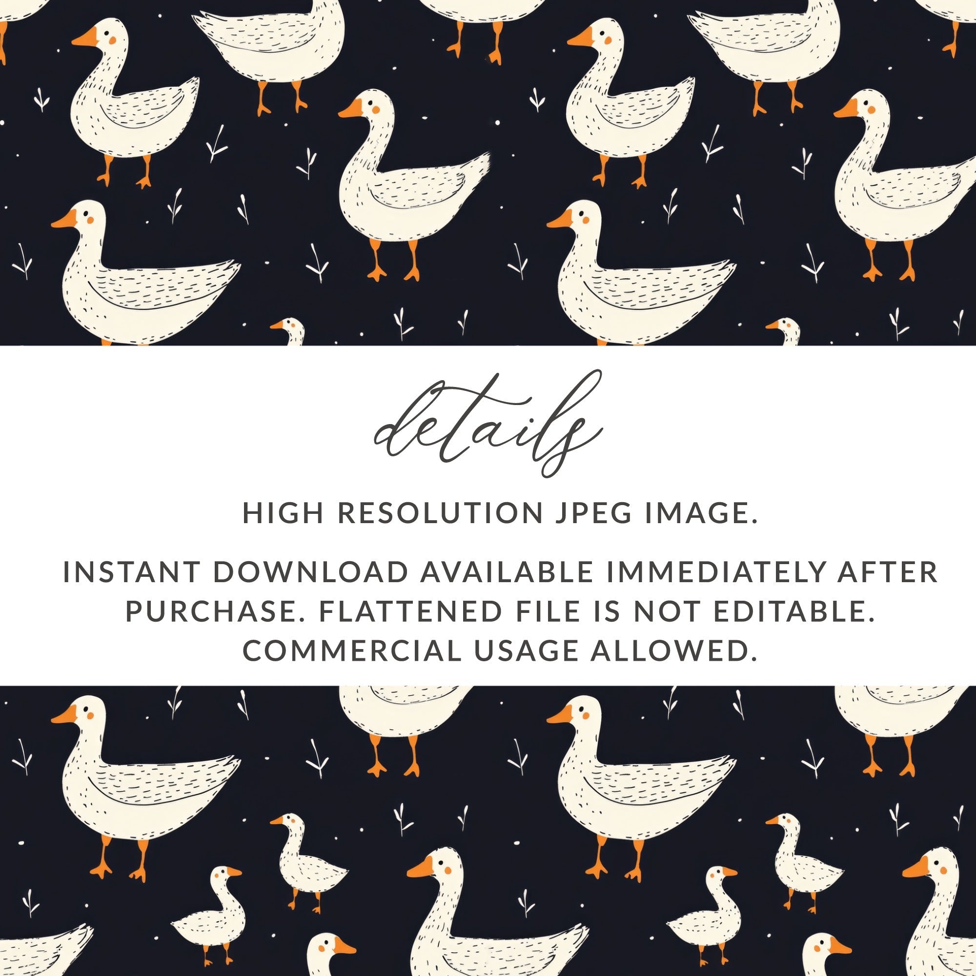 Goose Pattern Digital Paper, Cute Animal Print, Farmhouse Style Design, Seamless Surface Pattern, JPEG Files, for Fabric, Crafts - Moore and Mountain