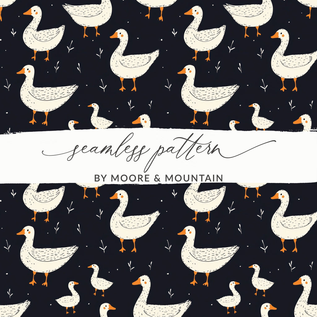 Goose Pattern Digital Paper, Cute Animal Print, Farmhouse Style Design, Seamless Surface Pattern, JPEG Files, for Fabric, Crafts - Moore and Mountain