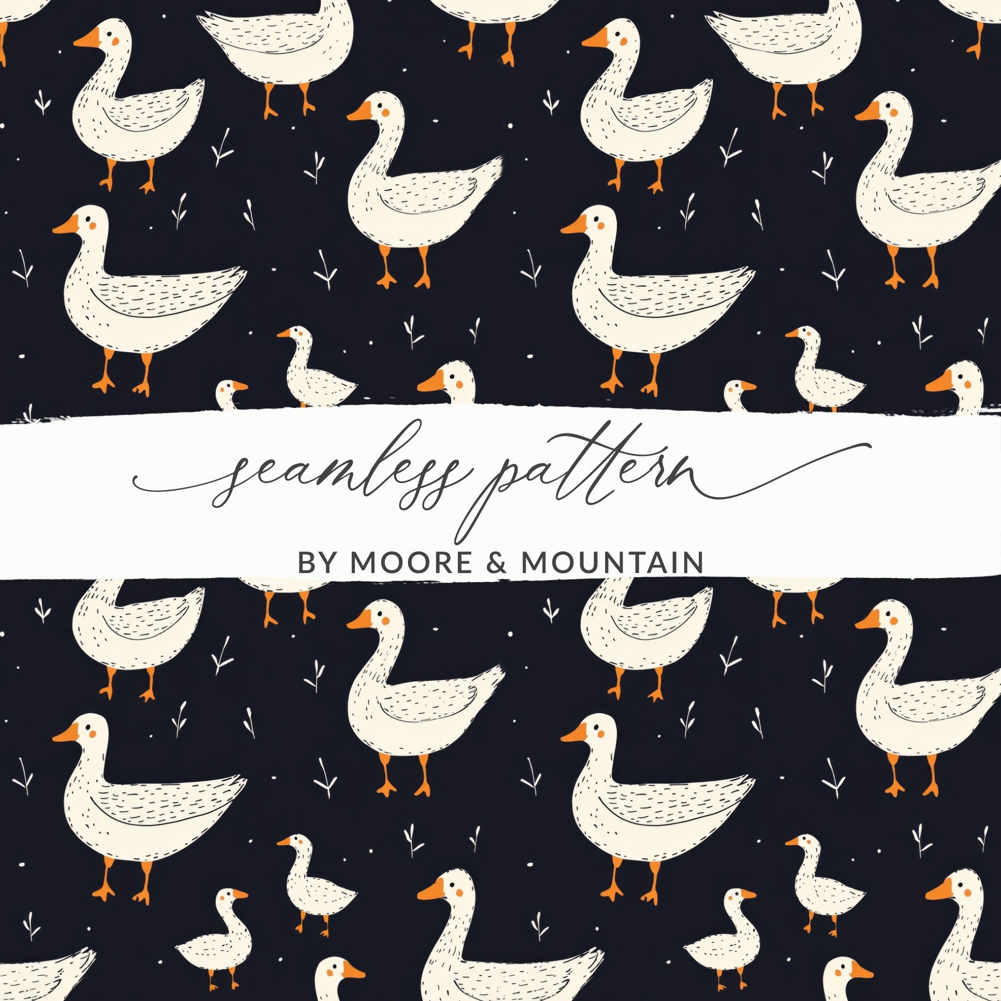 Goose Pattern Digital Paper, Cute Animal Print, Farmhouse Style Design, Seamless Surface Pattern, JPEG Files, for Fabric, Crafts - Moore and Mountain