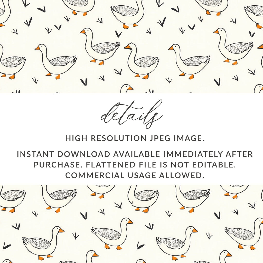 Goose Pattern Digital Paper, Seamless Duck Pattern for Fabric, Farm Animal Print, 2 JPEG Scales, Scrapbooking, Commercial Use - Moore and Mountain