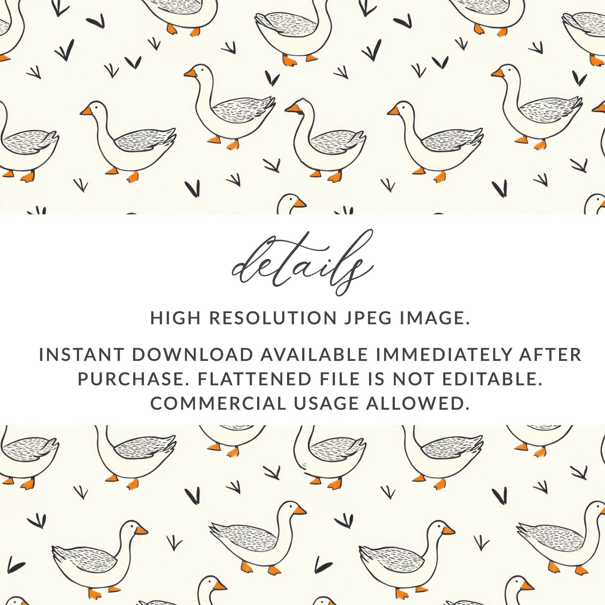 Goose Pattern Digital Paper, Seamless Duck Pattern for Fabric, Farm Animal Print, 2 JPEG Scales, Scrapbooking, Commercial Use - Moore and Mountain