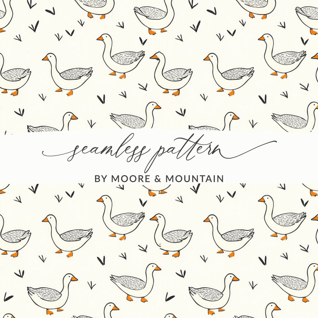 Goose Pattern Digital Paper, Seamless Duck Pattern for Fabric, Farm Animal Print, 2 JPEG Scales, Scrapbooking, Commercial Use - Moore and Mountain