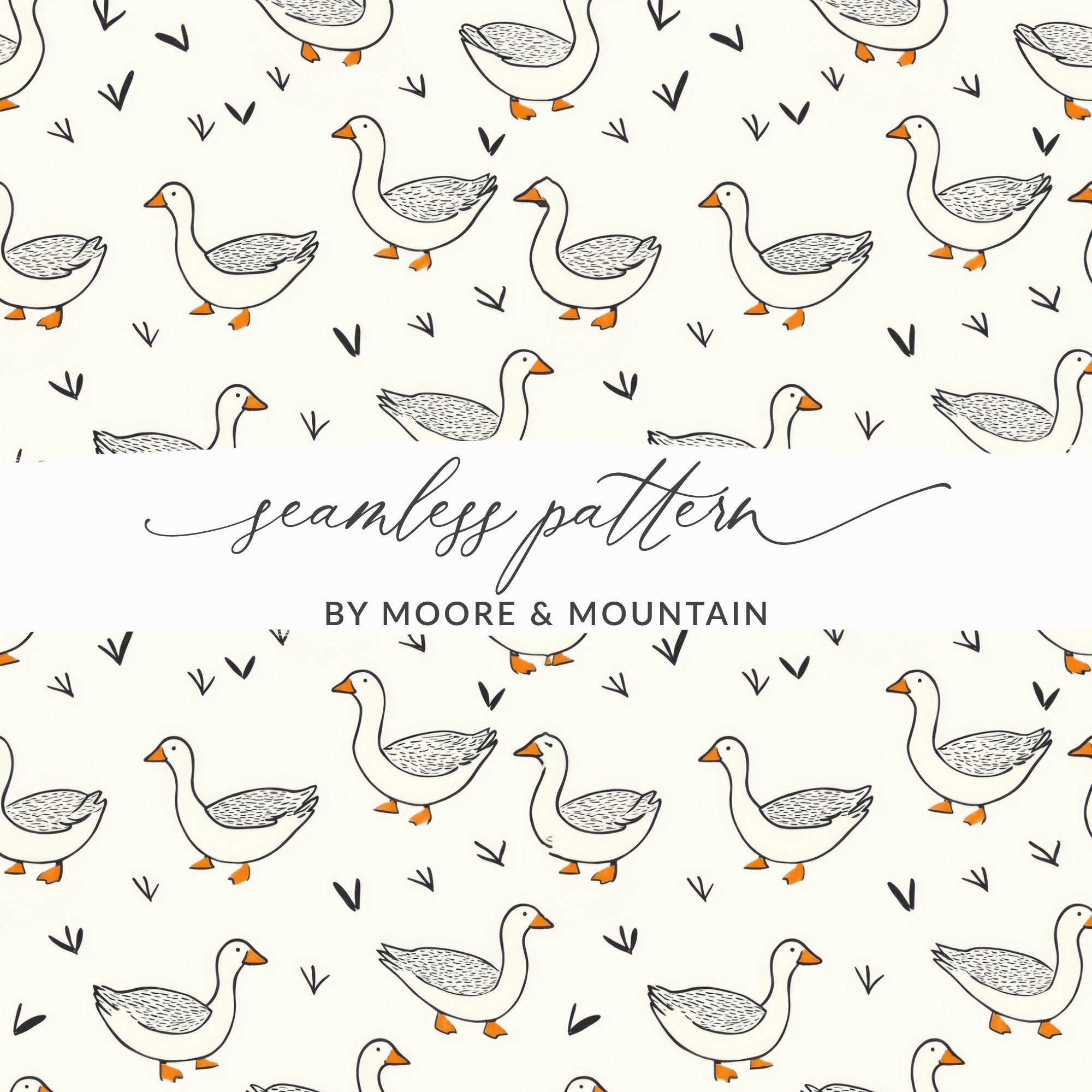 Goose Pattern Digital Paper, Seamless Duck Pattern for Fabric, Farm Animal Print, 2 JPEG Scales, Scrapbooking, Commercial Use - Moore and Mountain
